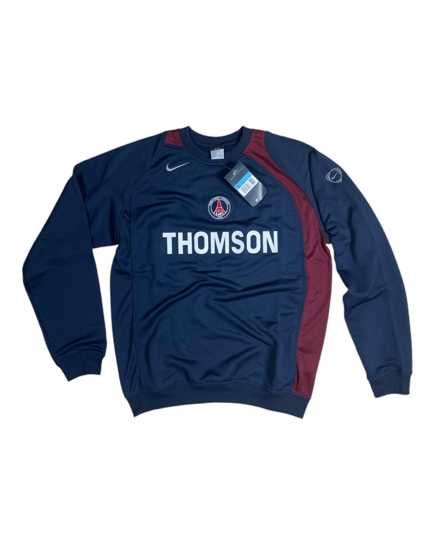 ⚽️Authentic New Y2K PSG Paris Saint Germain Nike Total 90 2004 - 2005 Sweatshirt Crew Neck Thomson BNWT NOS Deadstock Size M Blue