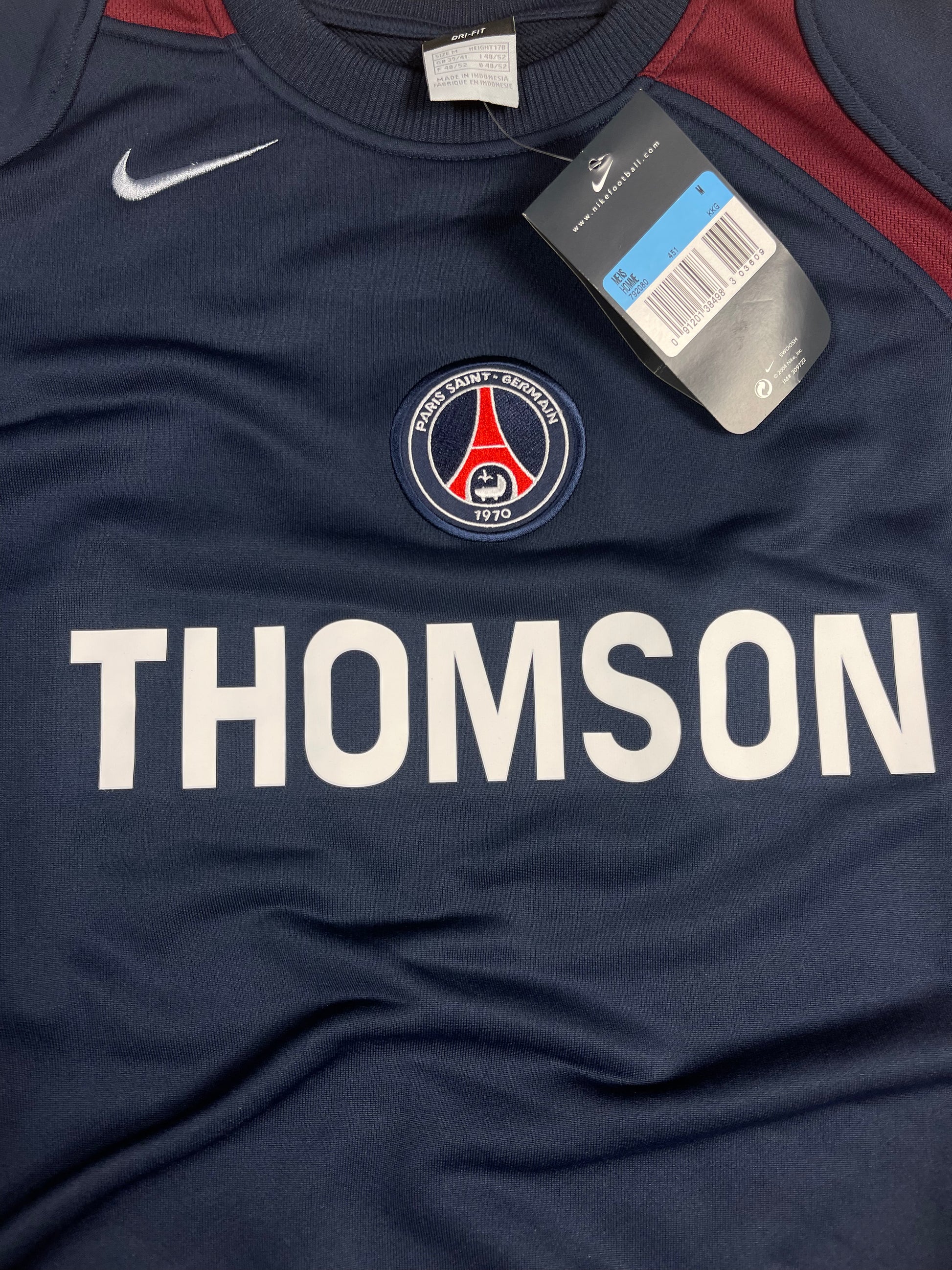 ⚽️Authentic New Y2K PSG Paris Saint Germain Nike Total 90 2004 - 2005 Sweatshirt Crew Neck Thomson BNWT NOS Deadstock Size M Blue