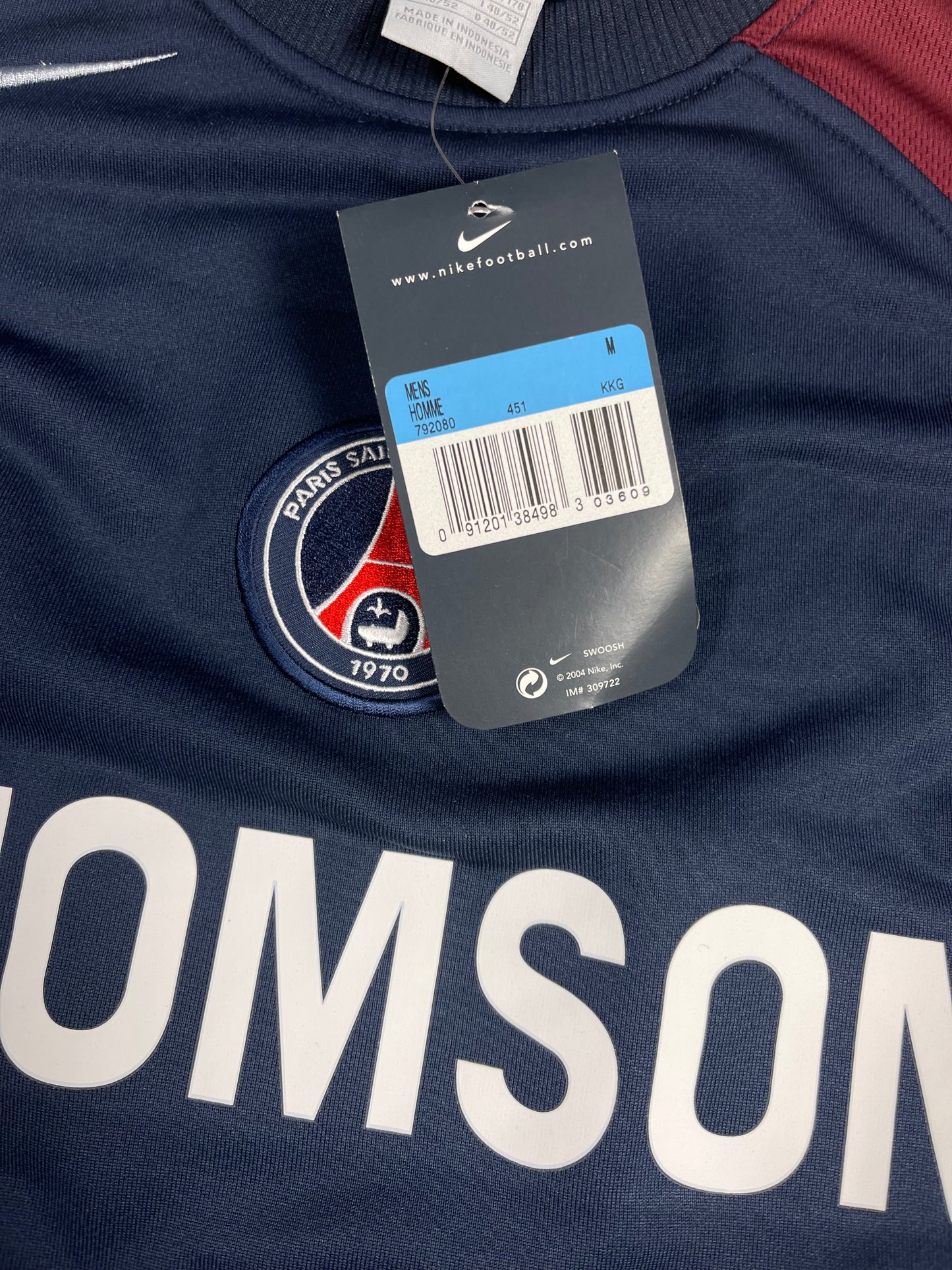 ⚽️Authentic New Y2K PSG Paris Saint Germain Nike Total 90 2004 - 2005 Sweatshirt Crew Neck Thomson BNWT NOS Deadstock Size M Blue