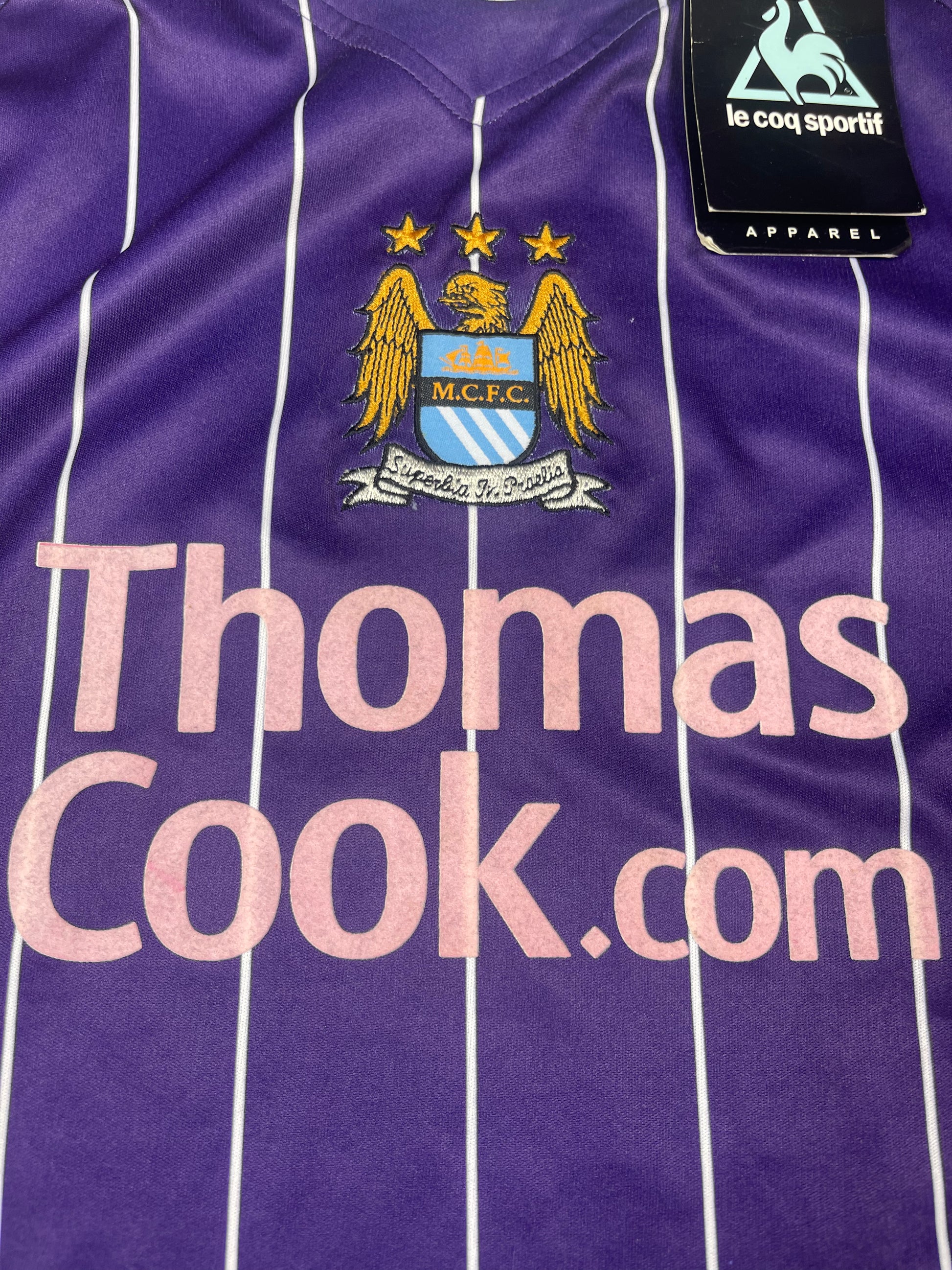 BNWT NOS Deadstock Manchester City Le Coq Sportif 2007 - 2008 Away Football Shirt Soccer Jersey Thomas Cook.Com Size XL