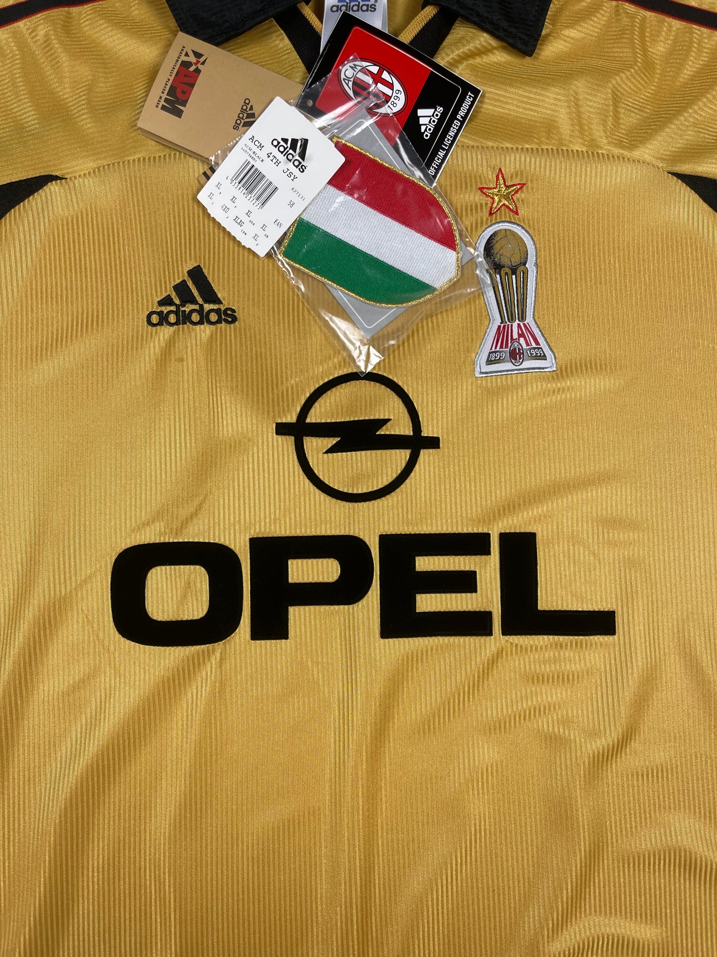 BNWT New Vintage Authentic AC Milan Adidas 1999 - 2000 Fourth Football Shirt Anniversary Centenary 1899 1999 OPEL Size XL Made in Italy Gold Climalite Deadstock