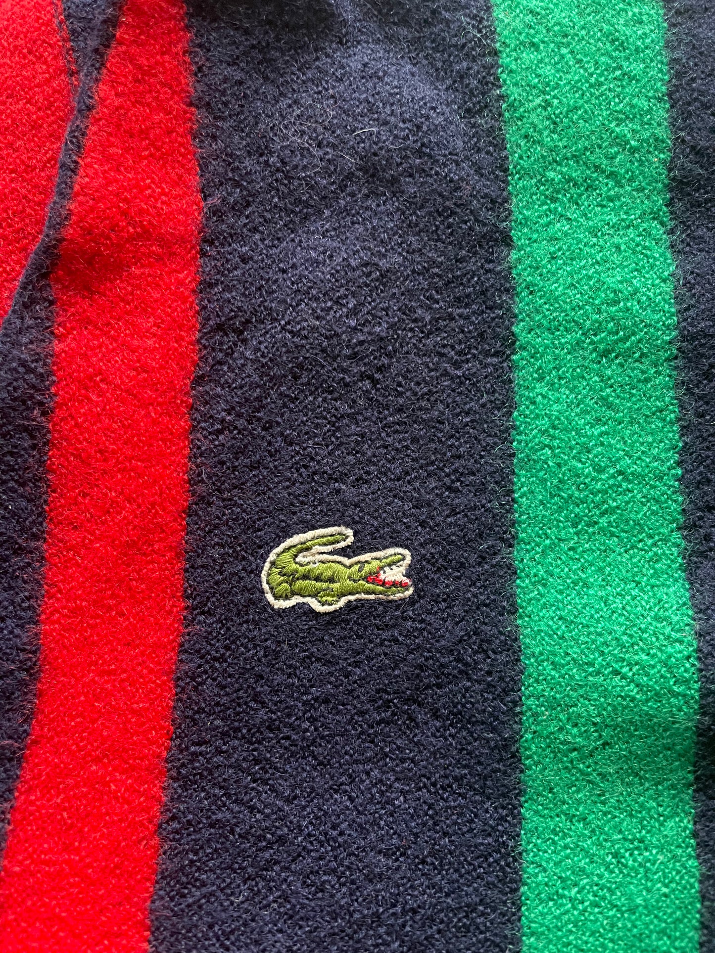Vintage 80's Lacoste Chemise Boxy Cardigan With Stripes Made in France Navy Blue Red Yellow Red Green Pure Wool