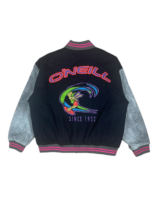 Vintage 90's O'Neill Varsity College Jacket Surf Embroidered Cow Leather Wool Size M