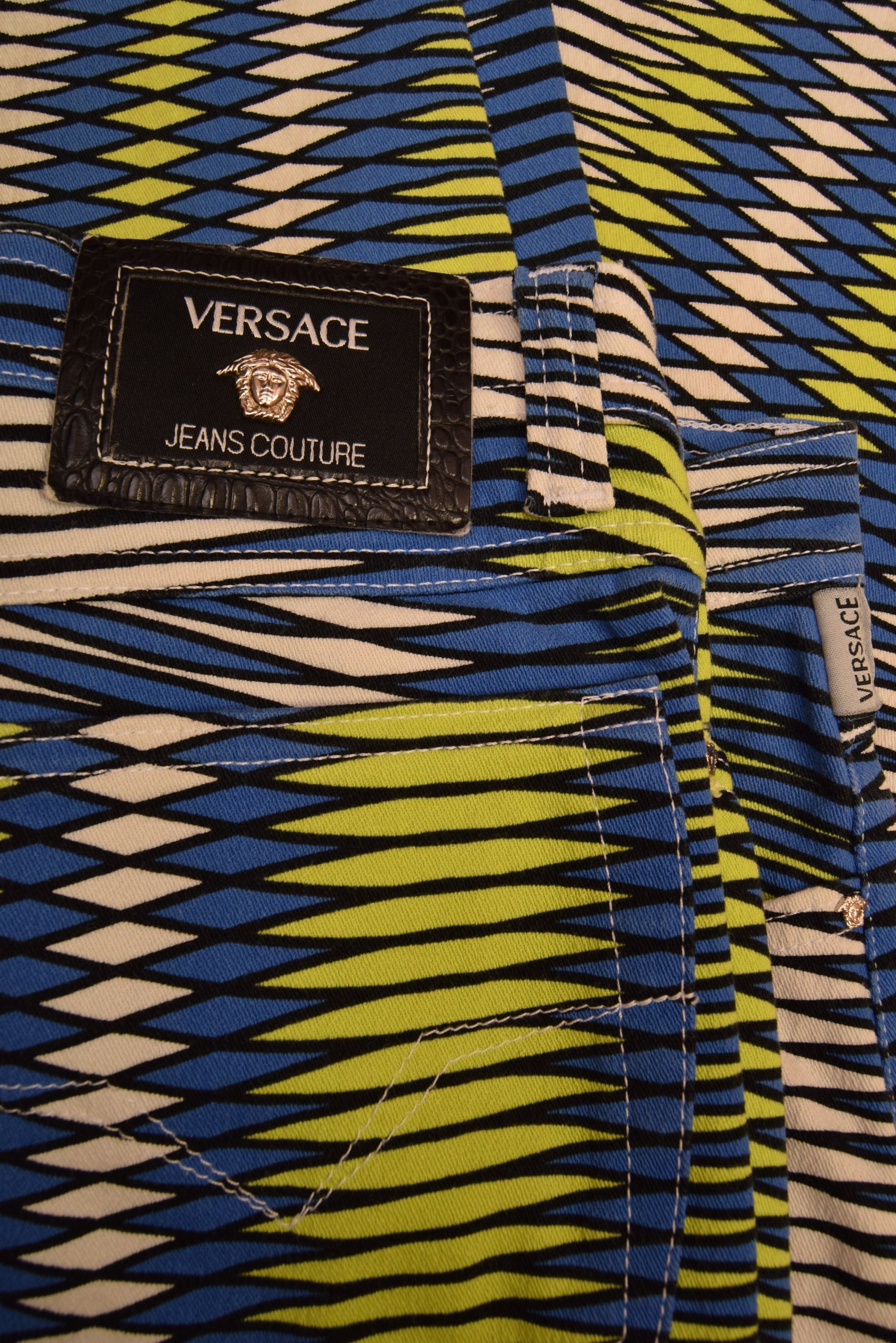 90's Versace Jeans Couture Opt Art Psyhadelic Geometric Stretch Made in Italy High Waist