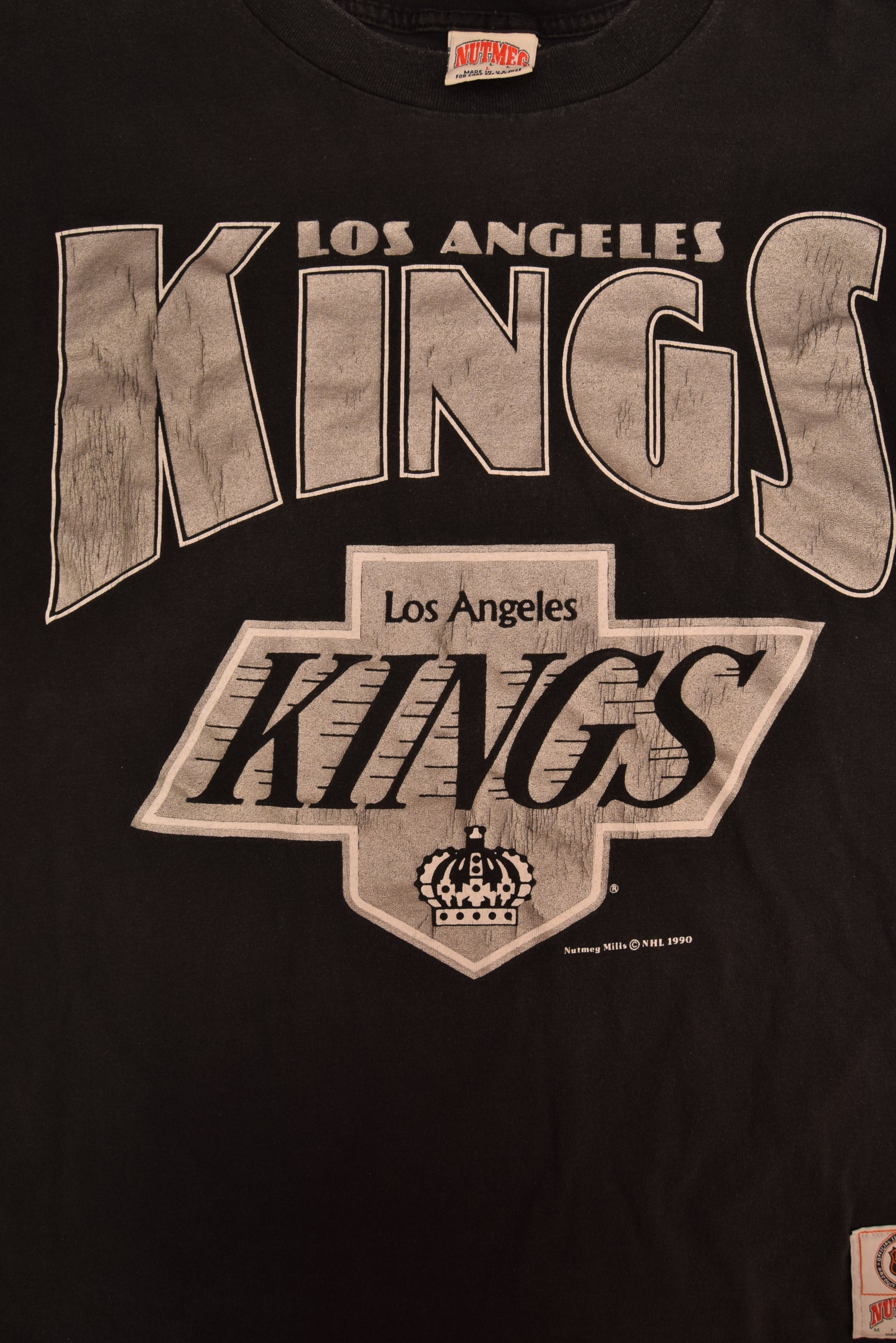 Los Angeles Kings Nutmeg Mills NHL 1990 Made in USA Size L Sigle Stitch