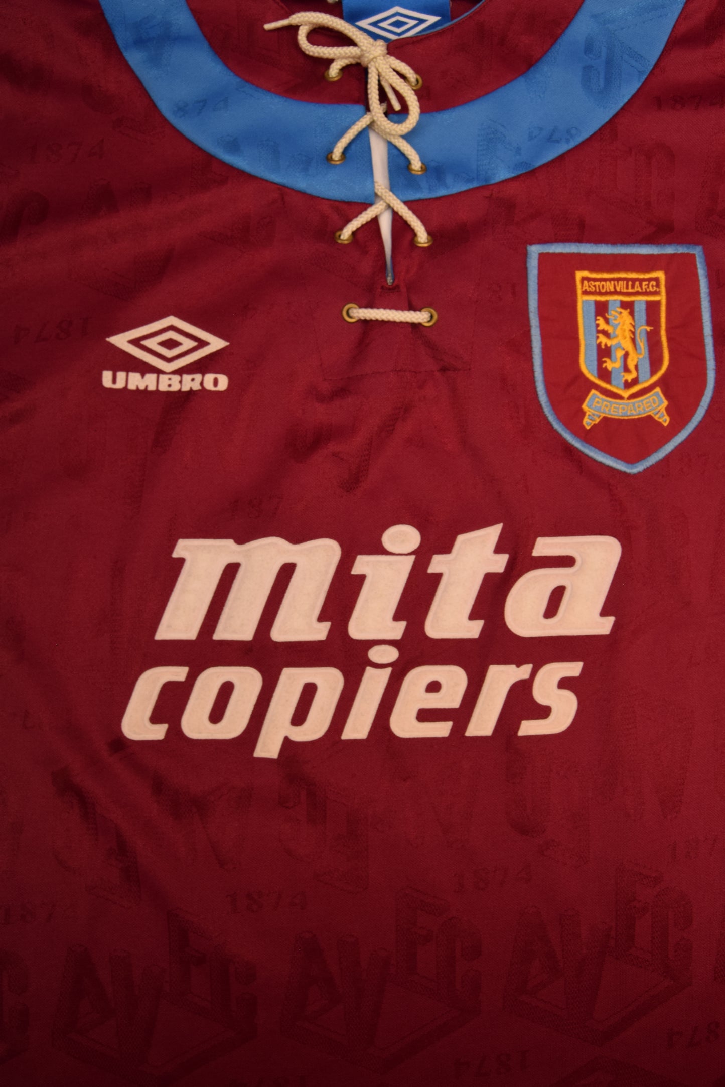 Vintage Aston Villa Umbro  1992 - 1993 Home Football Shirt Mita Copiers Size XL