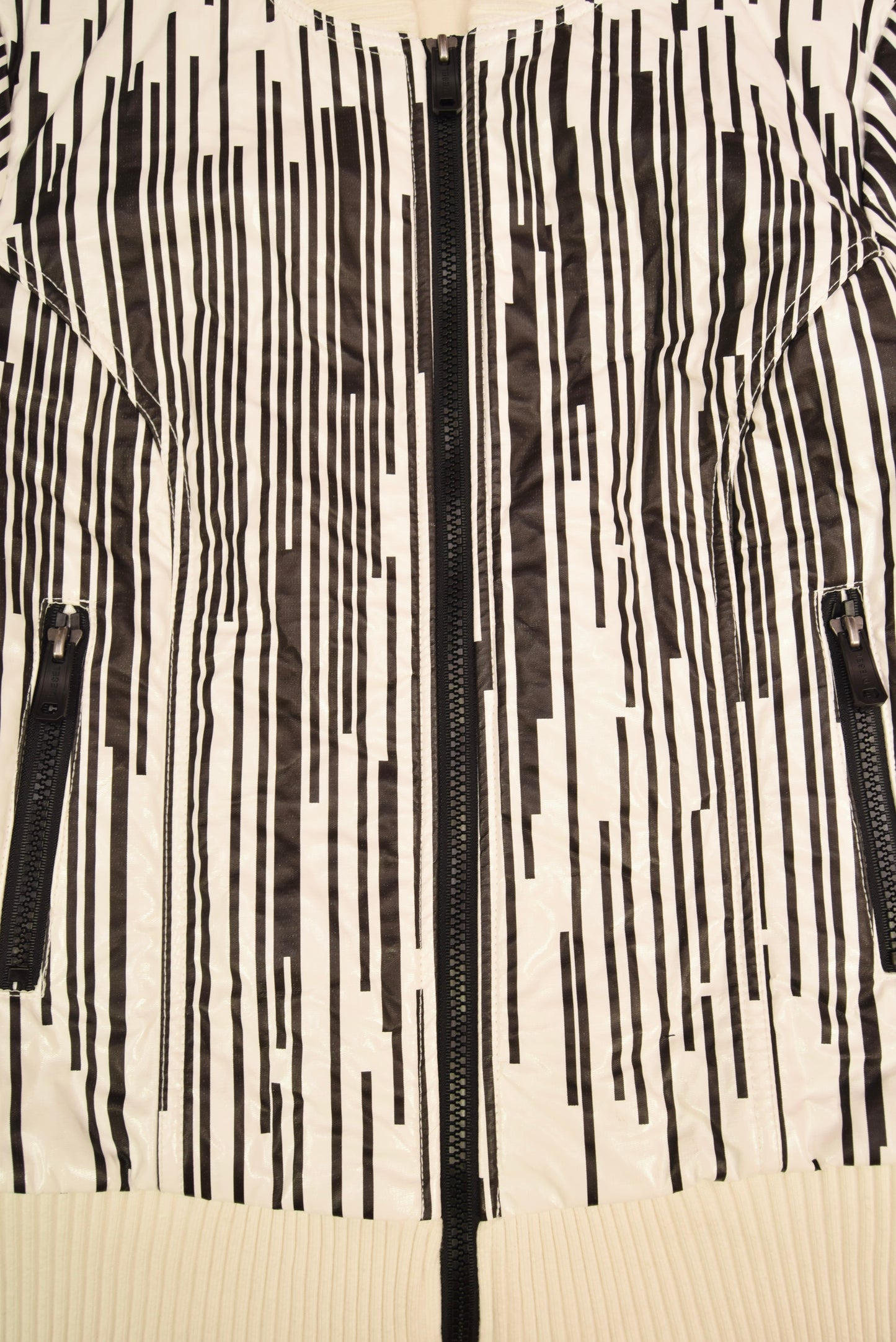 Y2K Diesel Jacket Nylon Abstract Pattern Black White Size S