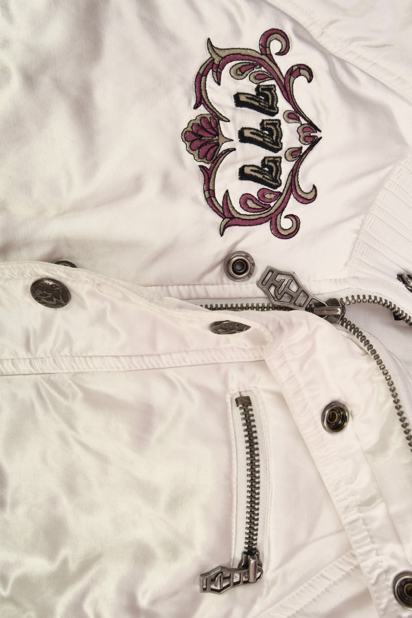 Y2K 00's Diesel Shiny White Jacket Size S-M The Lucky Gamble Flaming Dice The Jolly Joker 777