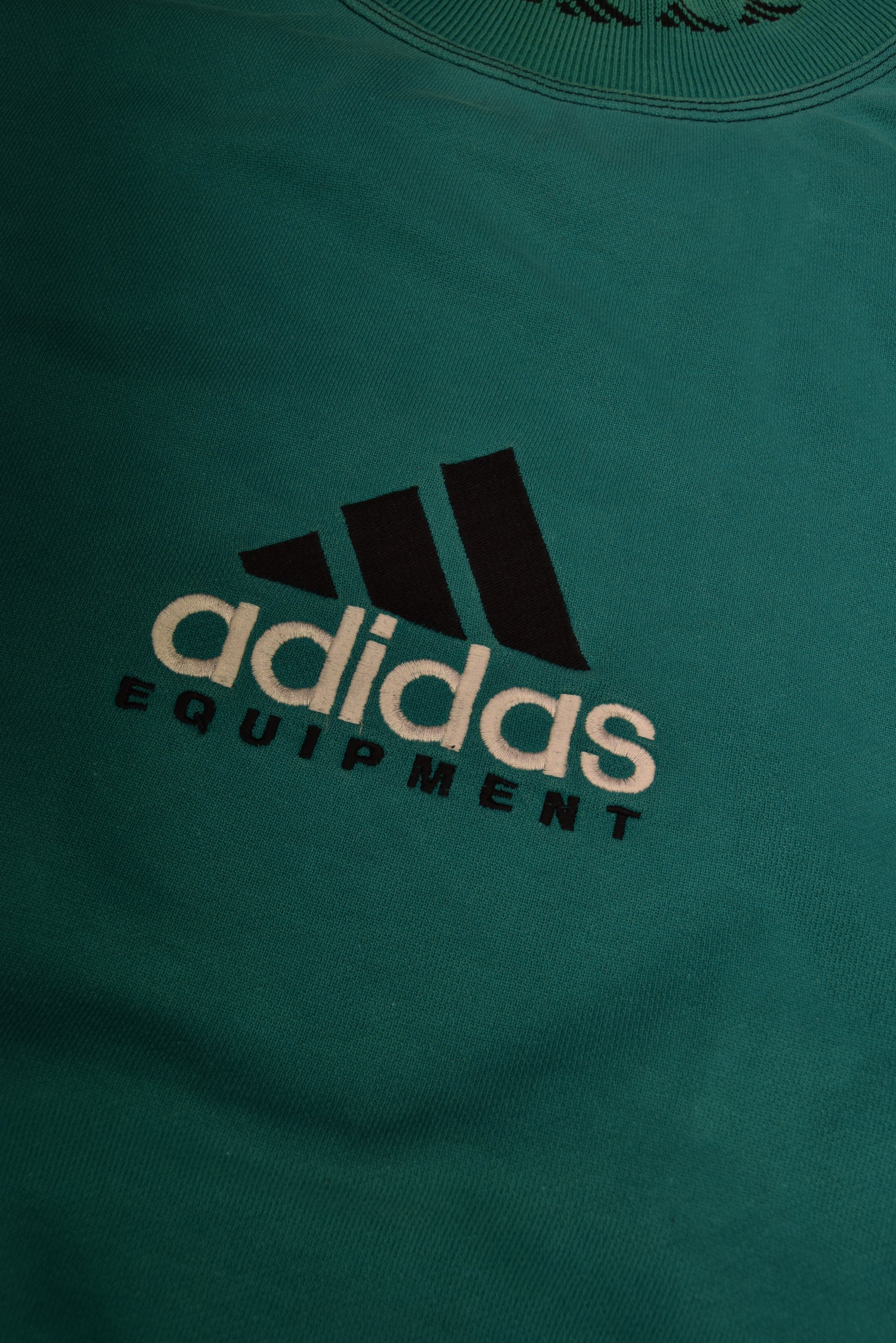 Vintage 90's Adidas Equipment EQT Sweatshirt / Crew Neck Green Boxy M L Made in Hong Kong Cotton Wide Collar