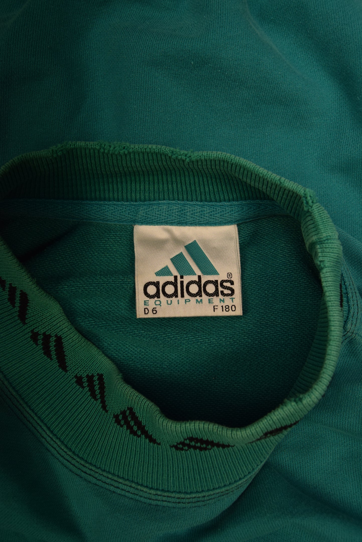 Vintage 90's Adidas Equipment EQT Sweatshirt / Crew Neck Green Boxy M L Made in Hong Kong Cotton Wide Collar