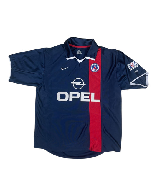 Grail Y2K Vintage PSG Paris Saint Germain Nike Dri - Fit 2001 - 2002 Home Football Shirt Shiny Opel Blue Red Size L Made in UK