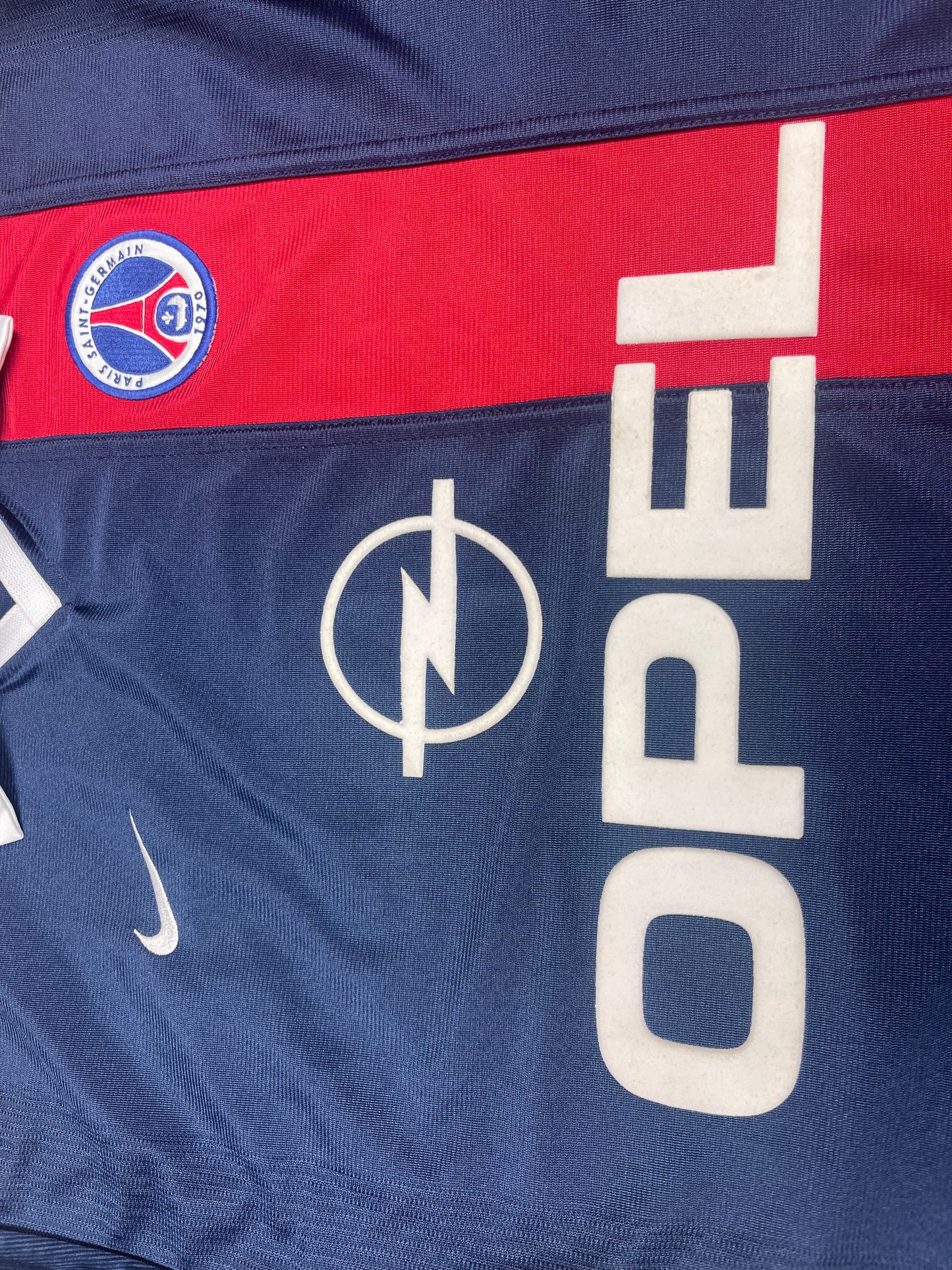 Grail Y2K Vintage PSG Paris Saint Germain Nike Dri - Fit 2001 - 2002 Home Football Shirt Shiny Opel Blue Red Size L Made in UK