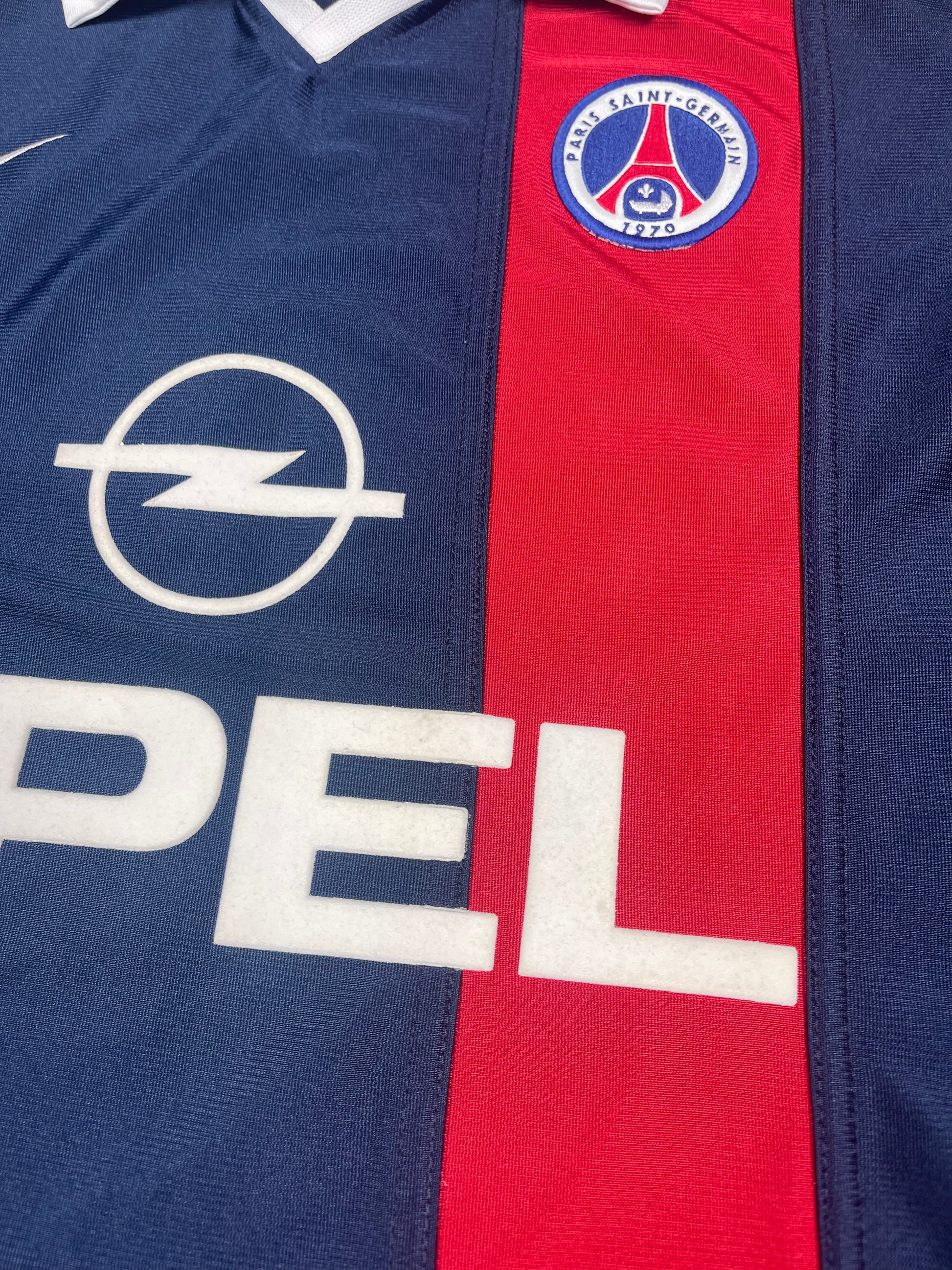 Grail Y2K Vintage PSG Paris Saint Germain Nike Dri - Fit 2001 - 2002 Home Football Shirt Shiny Opel Blue Red Size L Made in UK