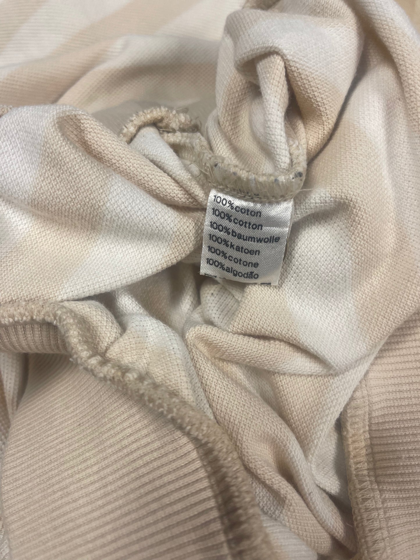 Vintage 80's 90's Lacoste Chemise Pique Fleur de Coton Made in France Striped Polo Collared Polo Sweatshirt Half Button Beige Cotton Size Boxy S-M-L