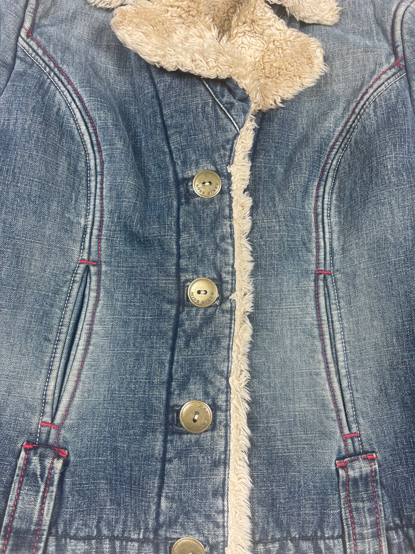 Y2K Miss Sixty Denim Faux Fur Sherpa Jacket Size S