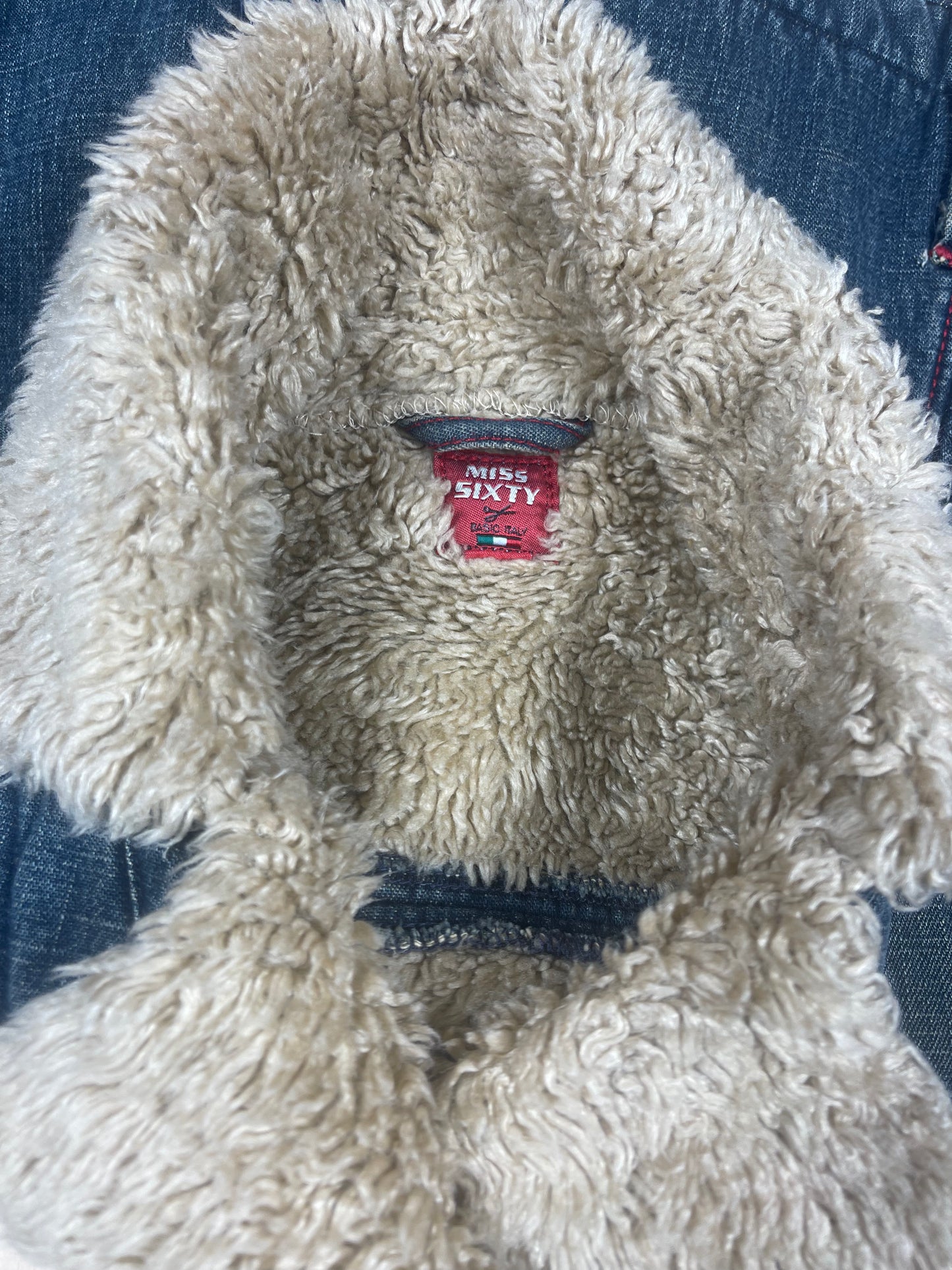 Y2K Miss Sixty Denim Faux Fur Sherpa Jacket Size S