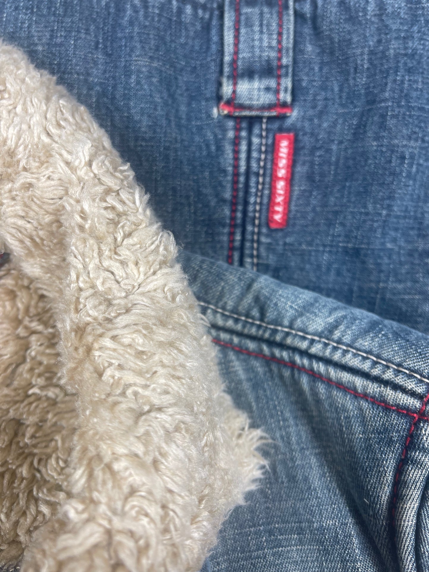 Y2K Miss Sixty Denim Faux Fur Sherpa Jacket Size S