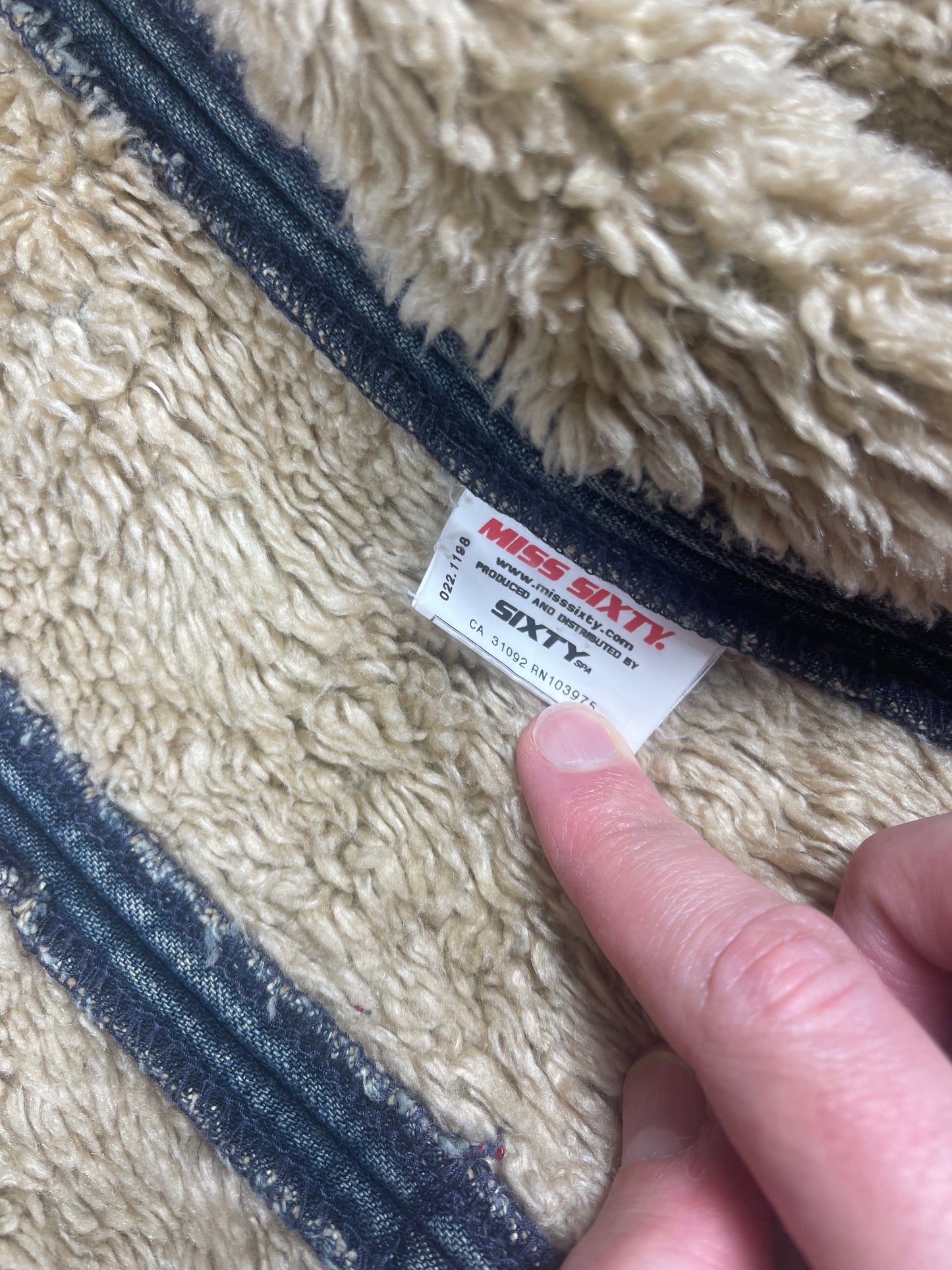 Y2K Miss Sixty Denim Faux Fur Sherpa Jacket Size S