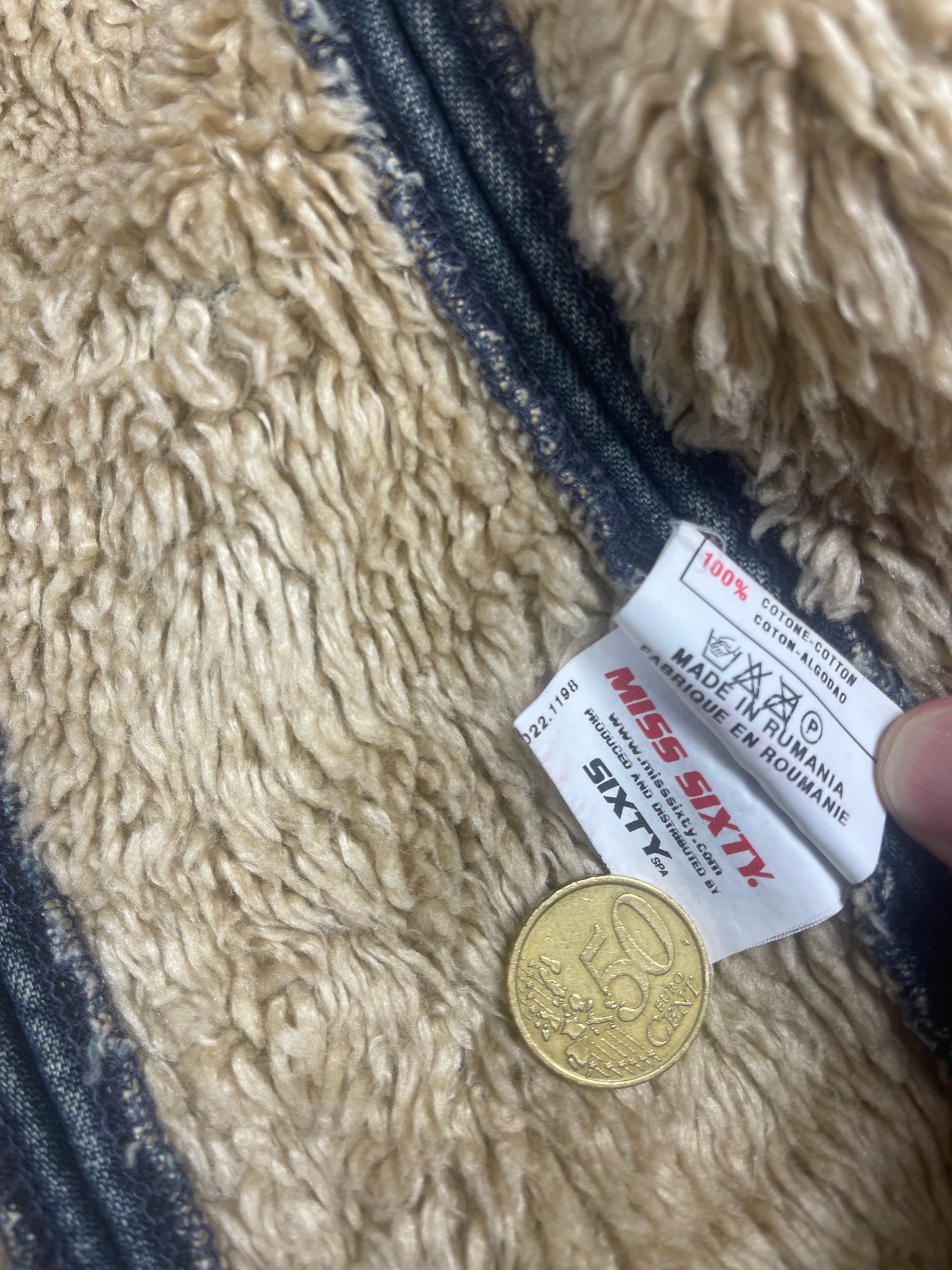 Y2K Miss Sixty Denim Faux Fur Sherpa Jacket Size S