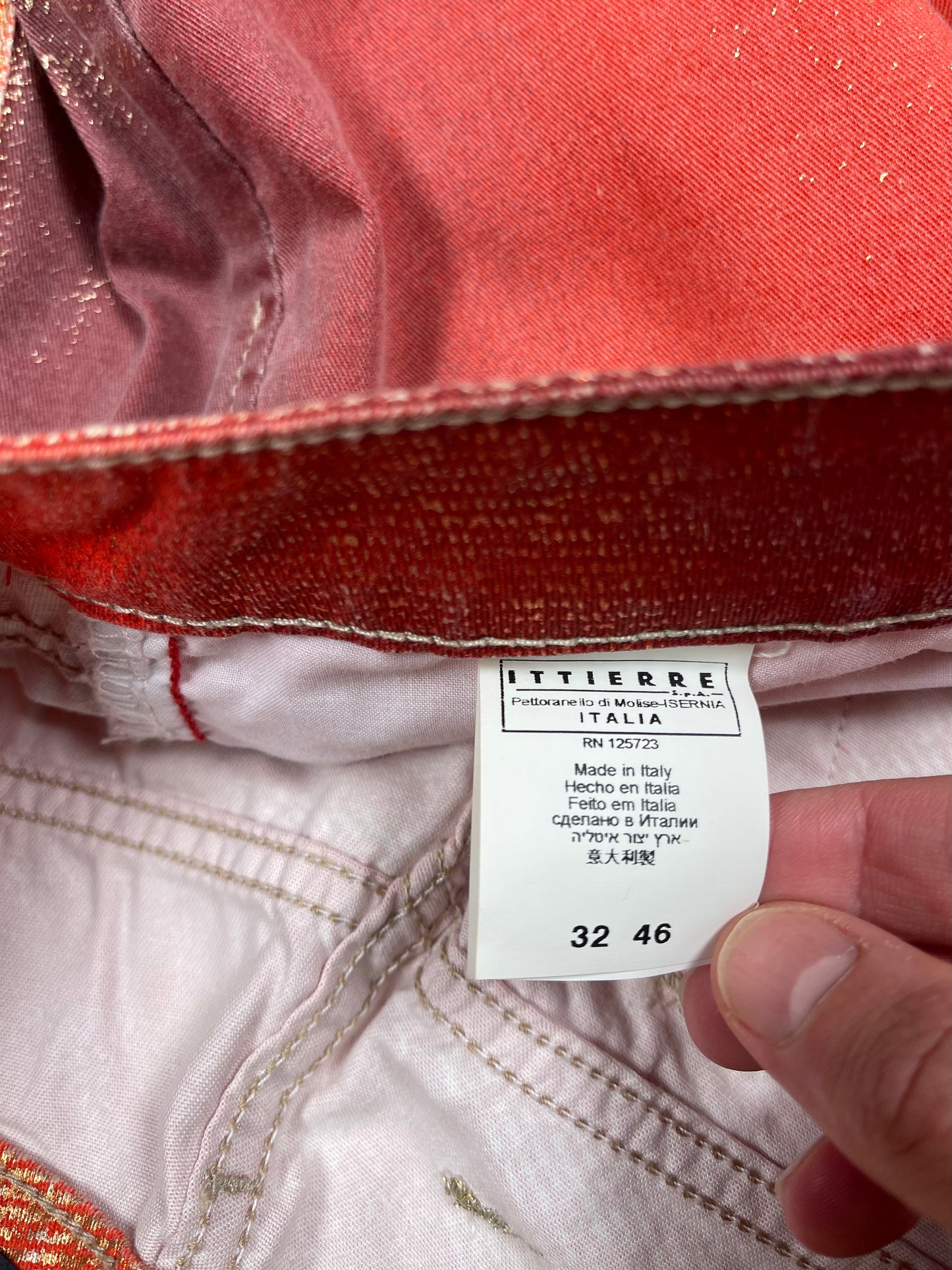 Y2K Just Cavalli Pants Made in Italy Very Low Waist Sunset Orange Pink Gold Shimmer Accents Size M-L