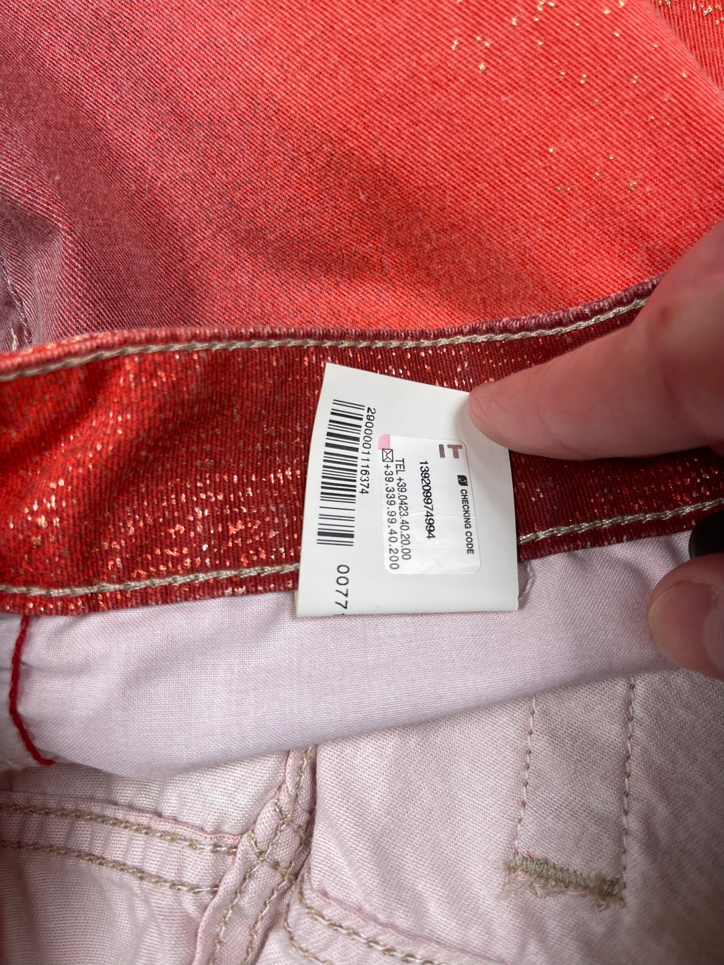 Y2K Just Cavalli Pants Made in Italy Very Low Waist Sunset Orange Pink Gold Shimmer Accents Size M-L