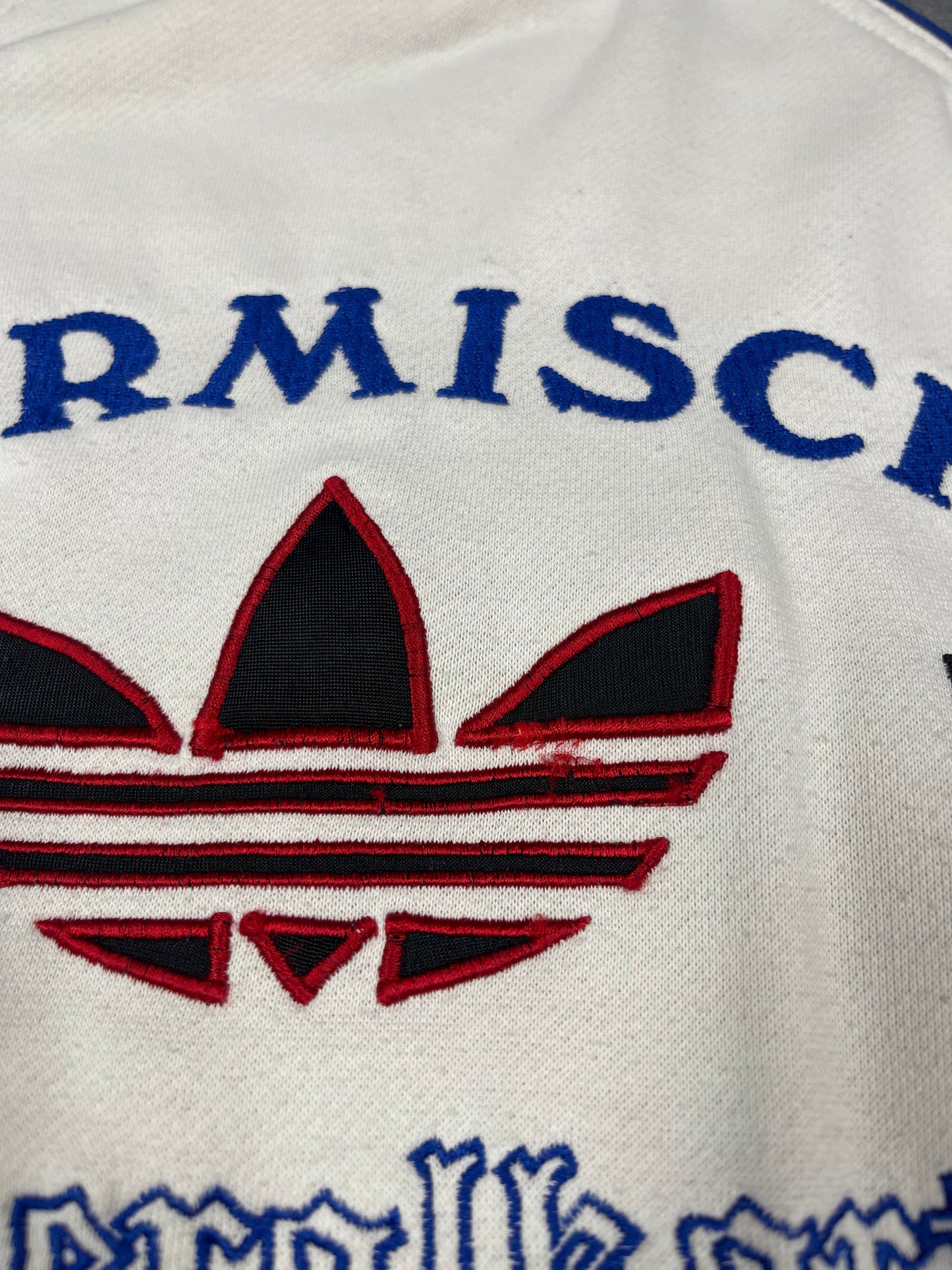 80s 90s Adidas Garmisch 1936 Winter Olympics Sweatshirt Generalkarte Olympische Winterspiele Partenkirchen Tribunen Stehplatz Spezial Sprunglaf 16 February Size M-L