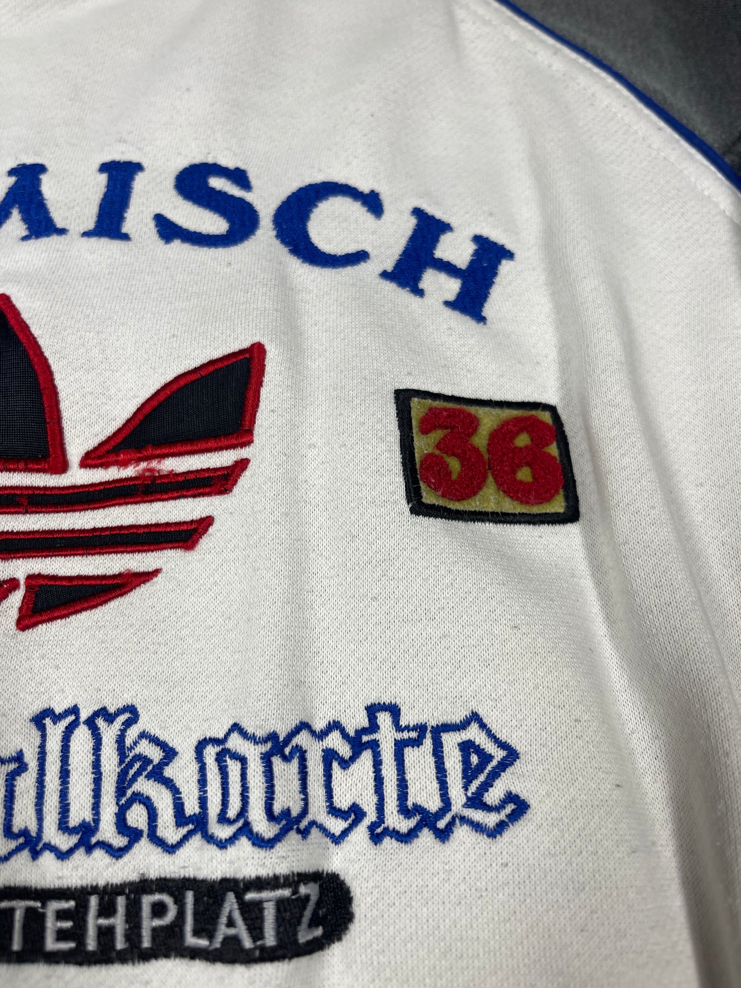 80s 90s Adidas Garmisch 1936 Winter Olympics Sweatshirt Generalkarte Olympische Winterspiele Partenkirchen Tribunen Stehplatz Spezial Sprunglaf 16 February Size M-L