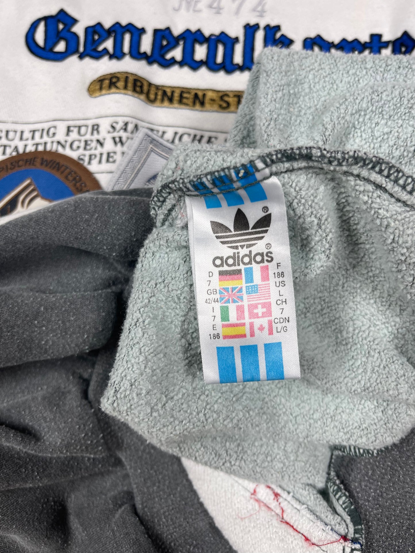 80s 90s Adidas Garmisch 1936 Winter Olympics Sweatshirt Generalkarte Olympische Winterspiele Partenkirchen Tribunen Stehplatz Spezial Sprunglaf 16 February Size M-L