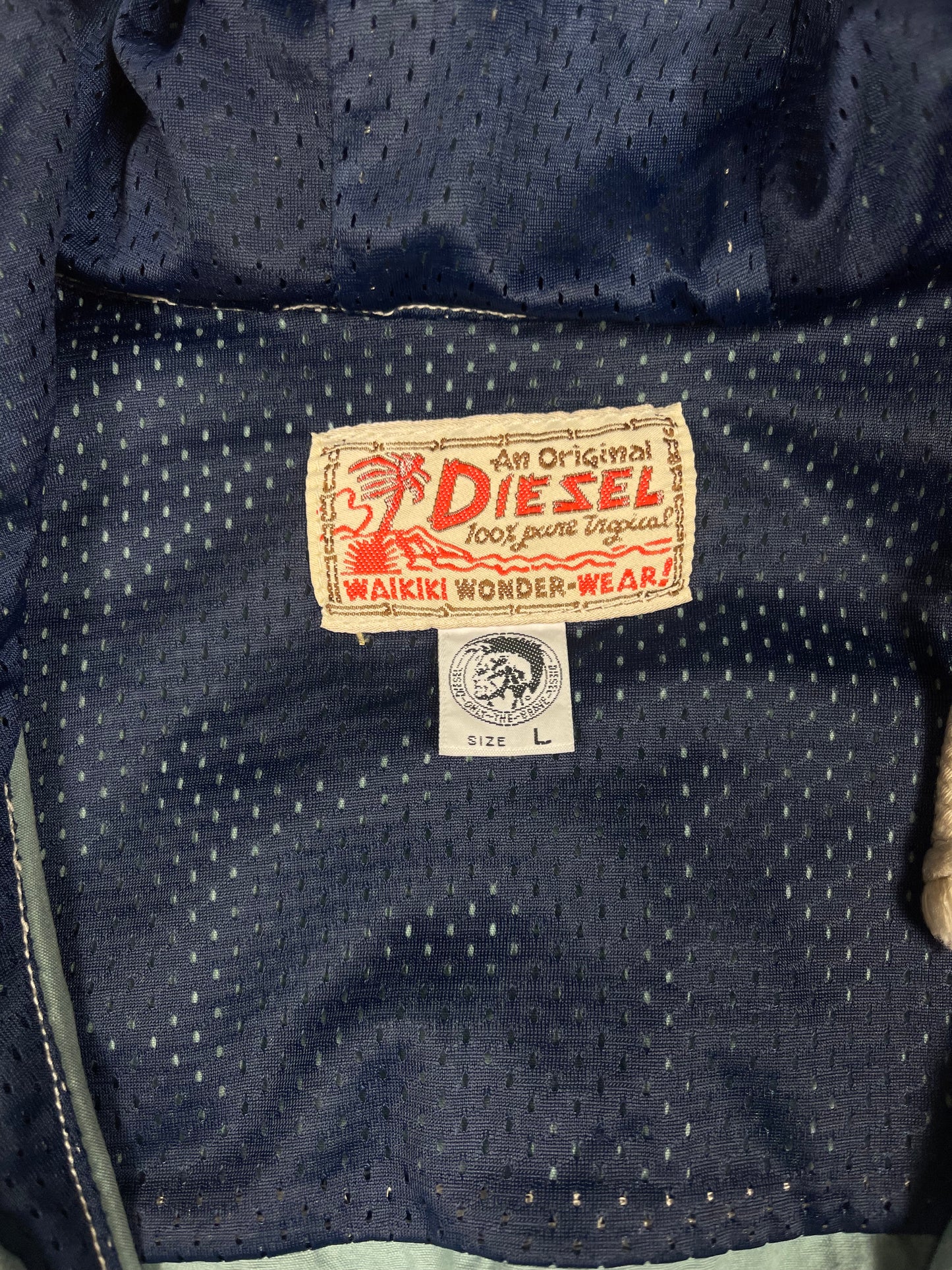 Vintage 80's 90's Diesel Hooded Jacket Size L Made in Italy Waikiki Wonder Wear Light Blue Dusty Blue