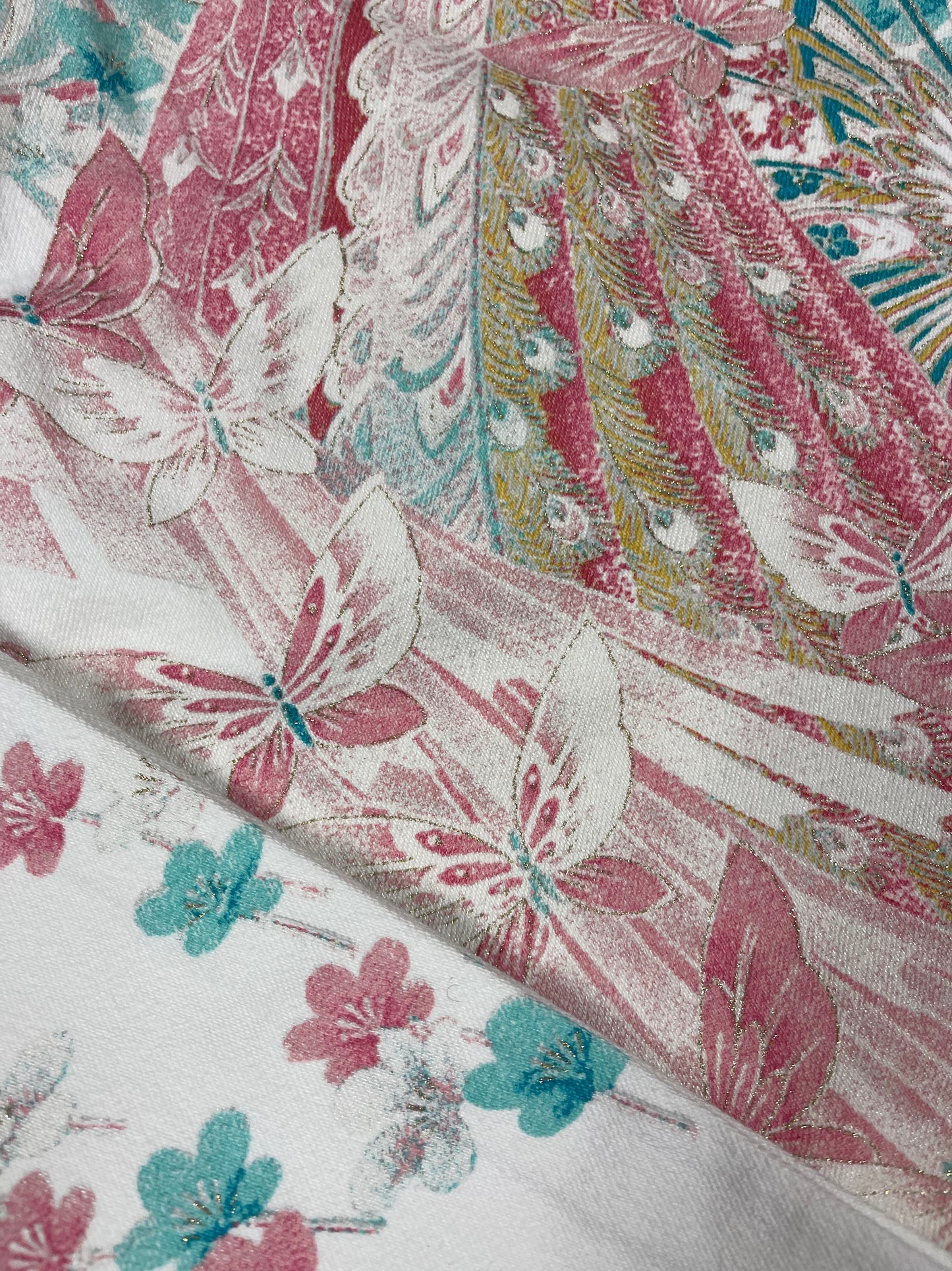 Vintage 90's Roberto Cavalli Mom Jeans Trousers Made in Italy Size M White Romantic Floral Peacock Flowers Butterfly Cotton