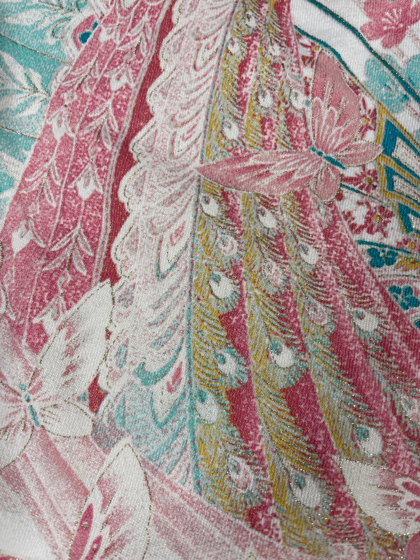 Vintage 90's Roberto Cavalli Mom Jeans Trousers Made in Italy Size M White Romantic Floral Peacock Flowers Butterfly Cotton