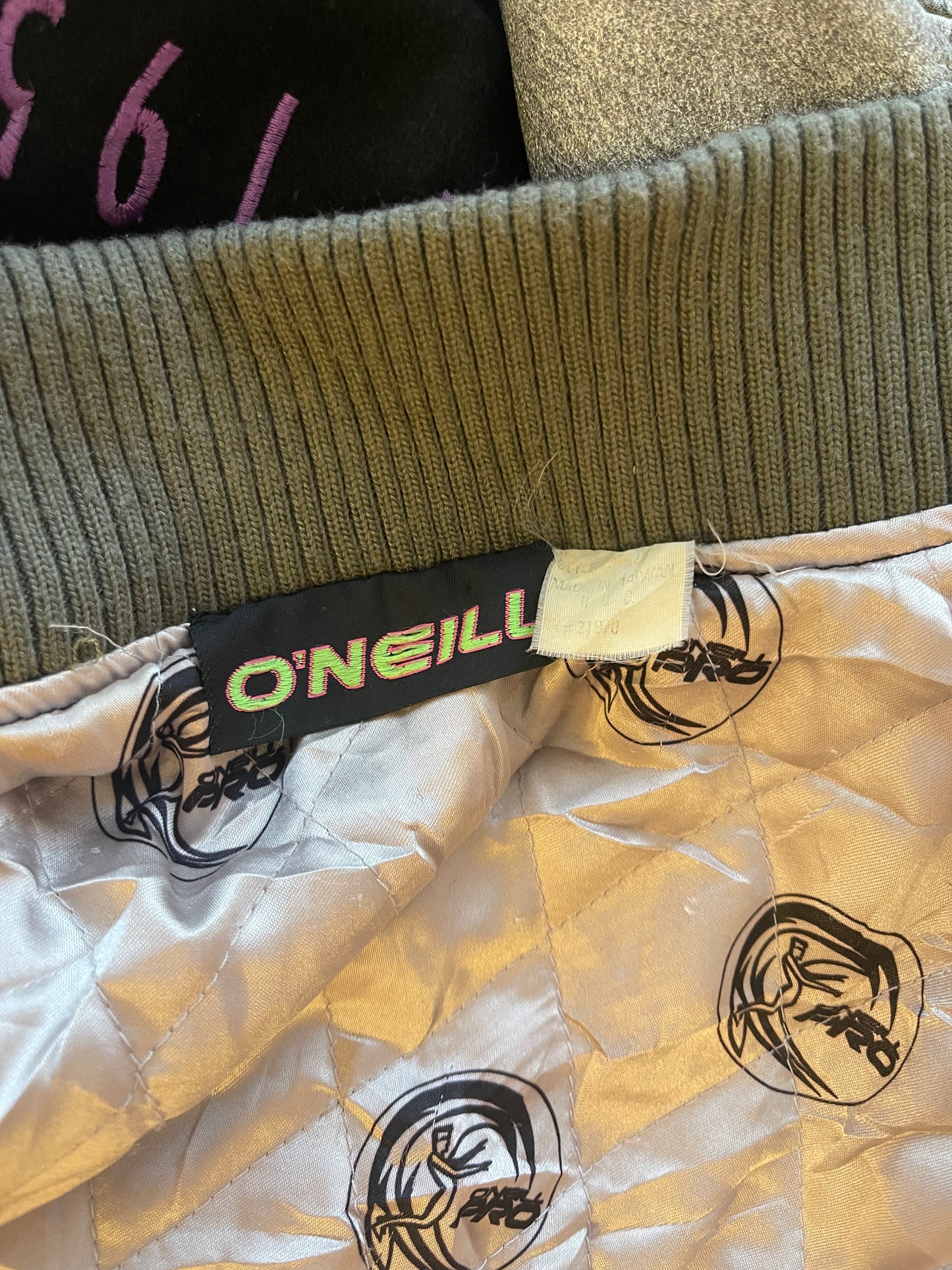 Vintage 90's O'Neill Varsity College Jacket Surf Embroidered Cow Leather Wool Size M