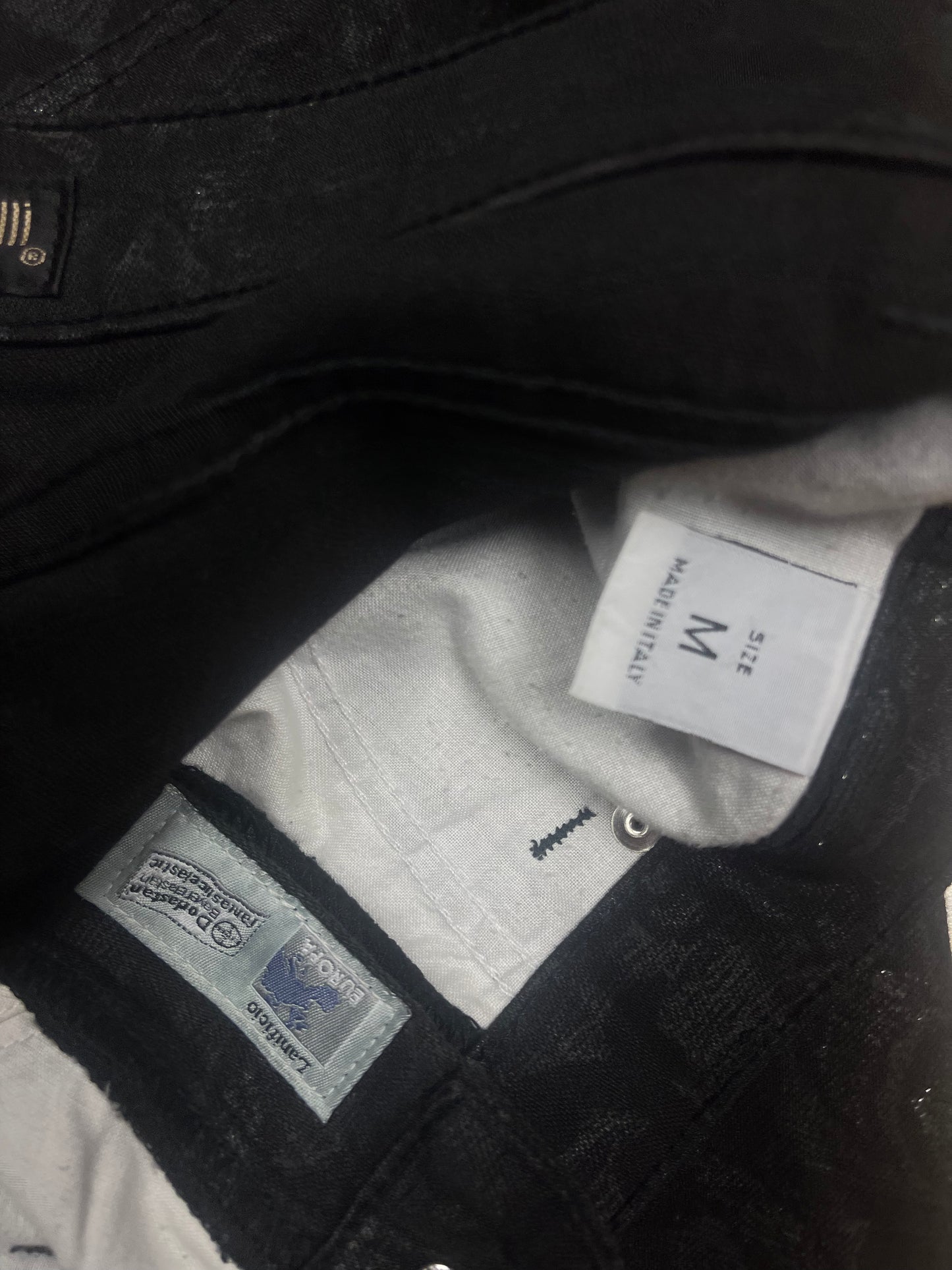 Y2K Roberto Cavalli Pants Jeans Size M Made in Italy Mid-Rise Waist Black Baroque Glitter Metallic Shimmer Cotton Elasthan