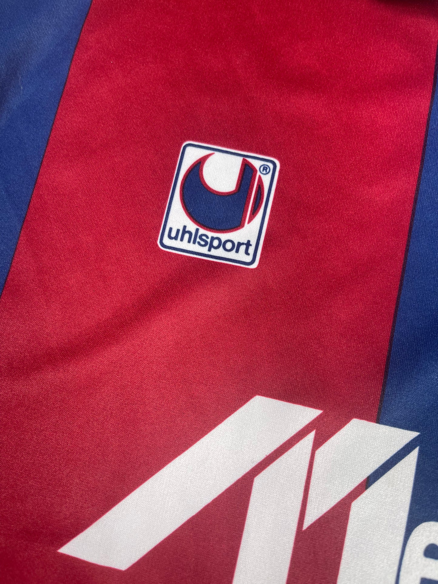 Vintage Bologna Uhlsport 1990 -1991 Home Football Shirt Size L Made in Italy Mercatone Uno Red Blue Long Sleeve