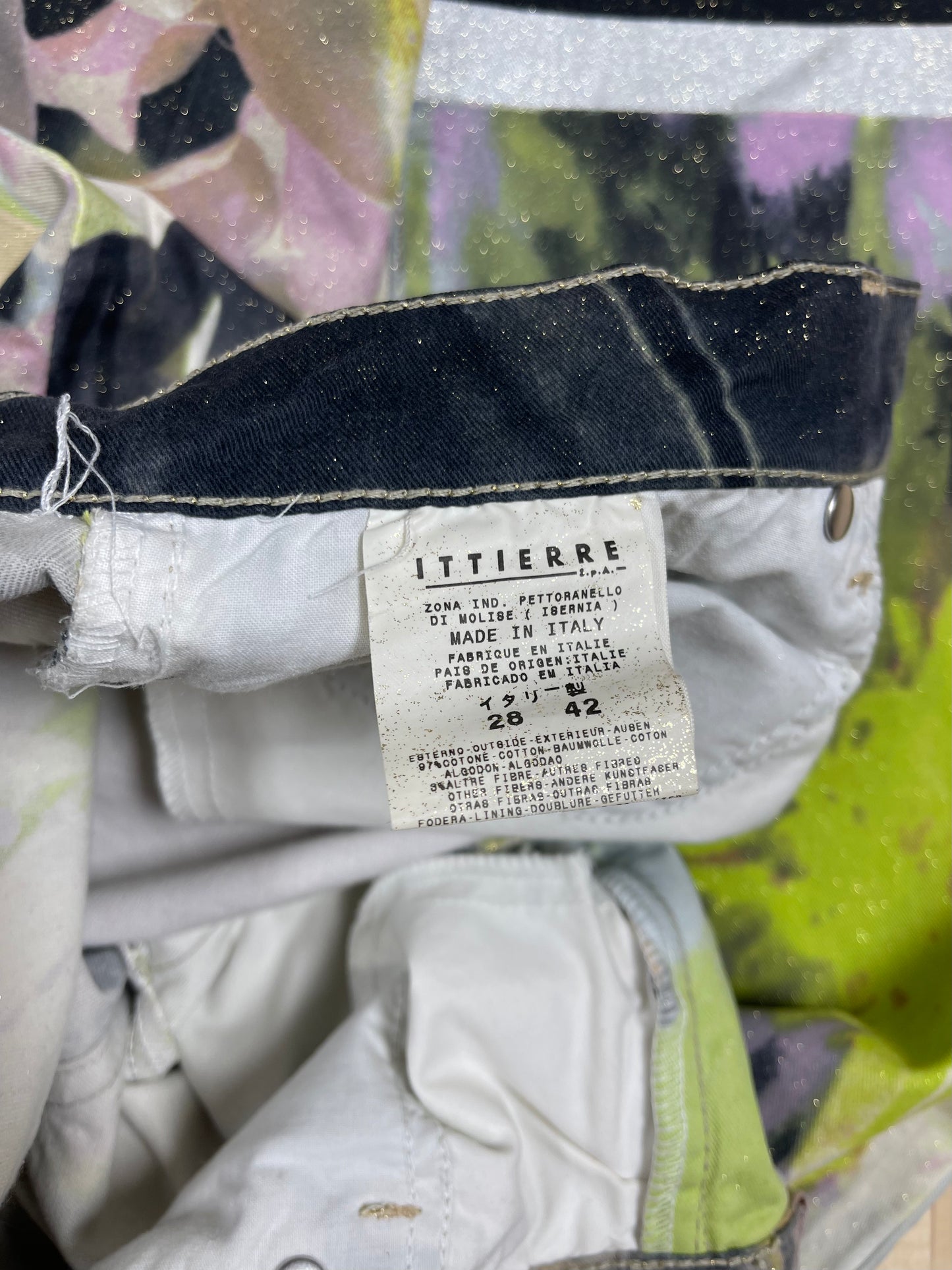 🌼 Y2K Just Cavalli Jeans Pants Trousers Floral Botanical Print Glitter Straight Leg Low Waist Made in Italy Size M