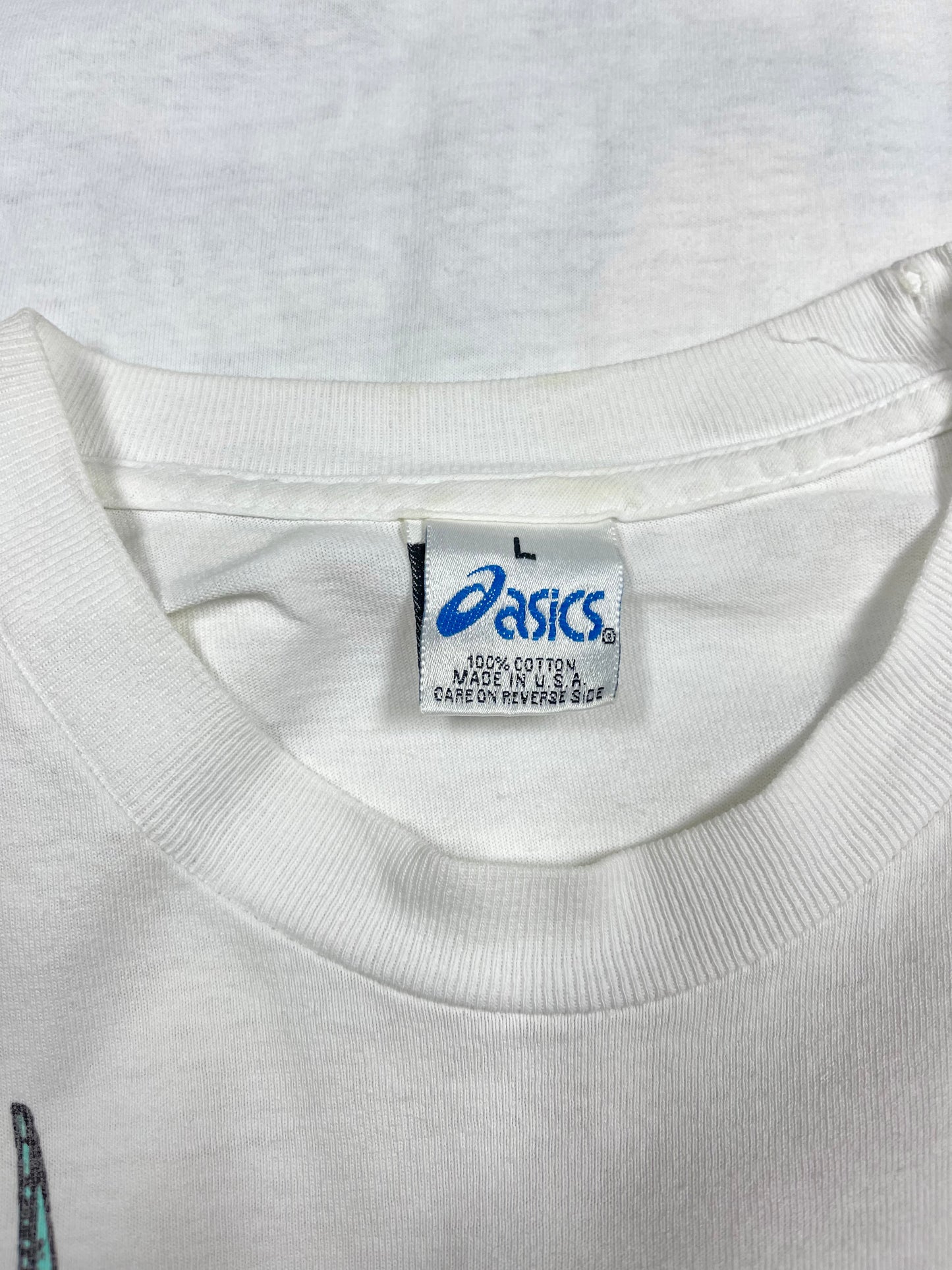 Vintage Asics New York Marathon Running 1993 T-Shirt Graphic Tee White Made in USA The Statue of Liberty Size M