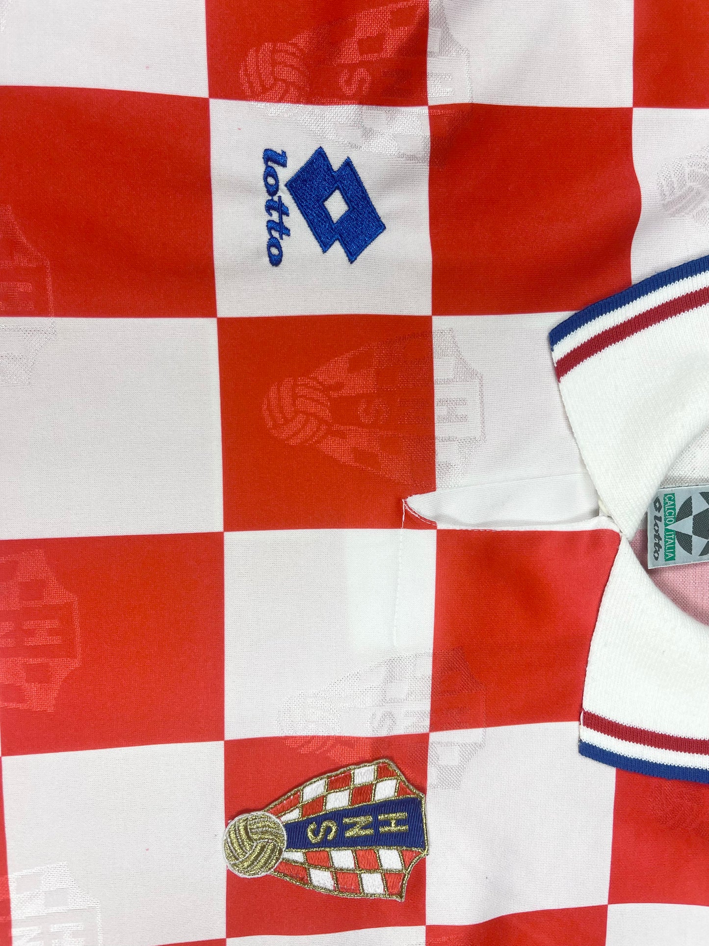 Vintage Croatia Hravatska Lotto 1996-1997 Home Football Shirt Checkerboard Šahovnica Motif Size M Made in Italy Red White