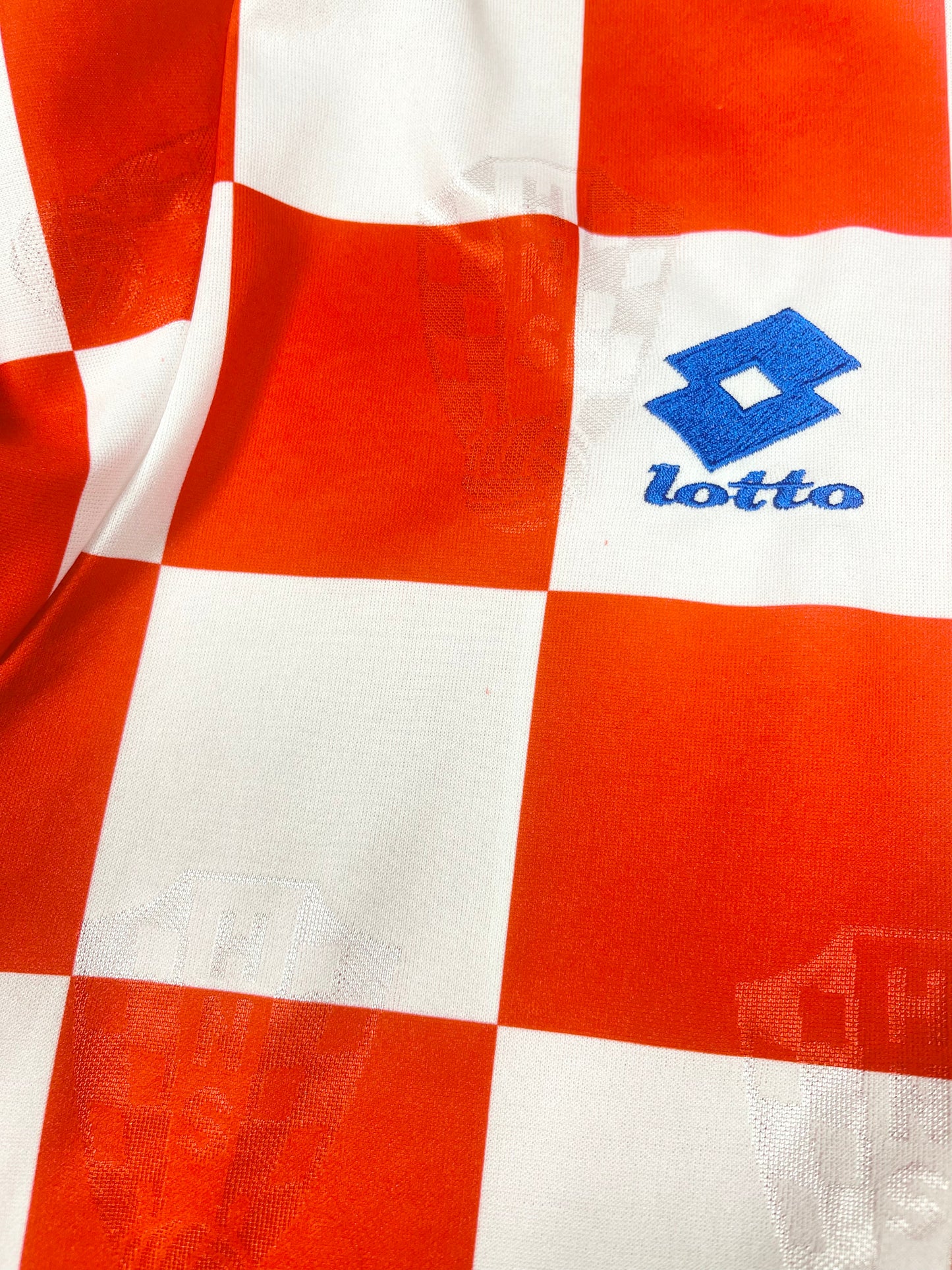 Vintage Croatia Hravatska Lotto 1996-1997 Home Football Shirt Checkerboard Šahovnica Motif Size M Made in Italy Red White