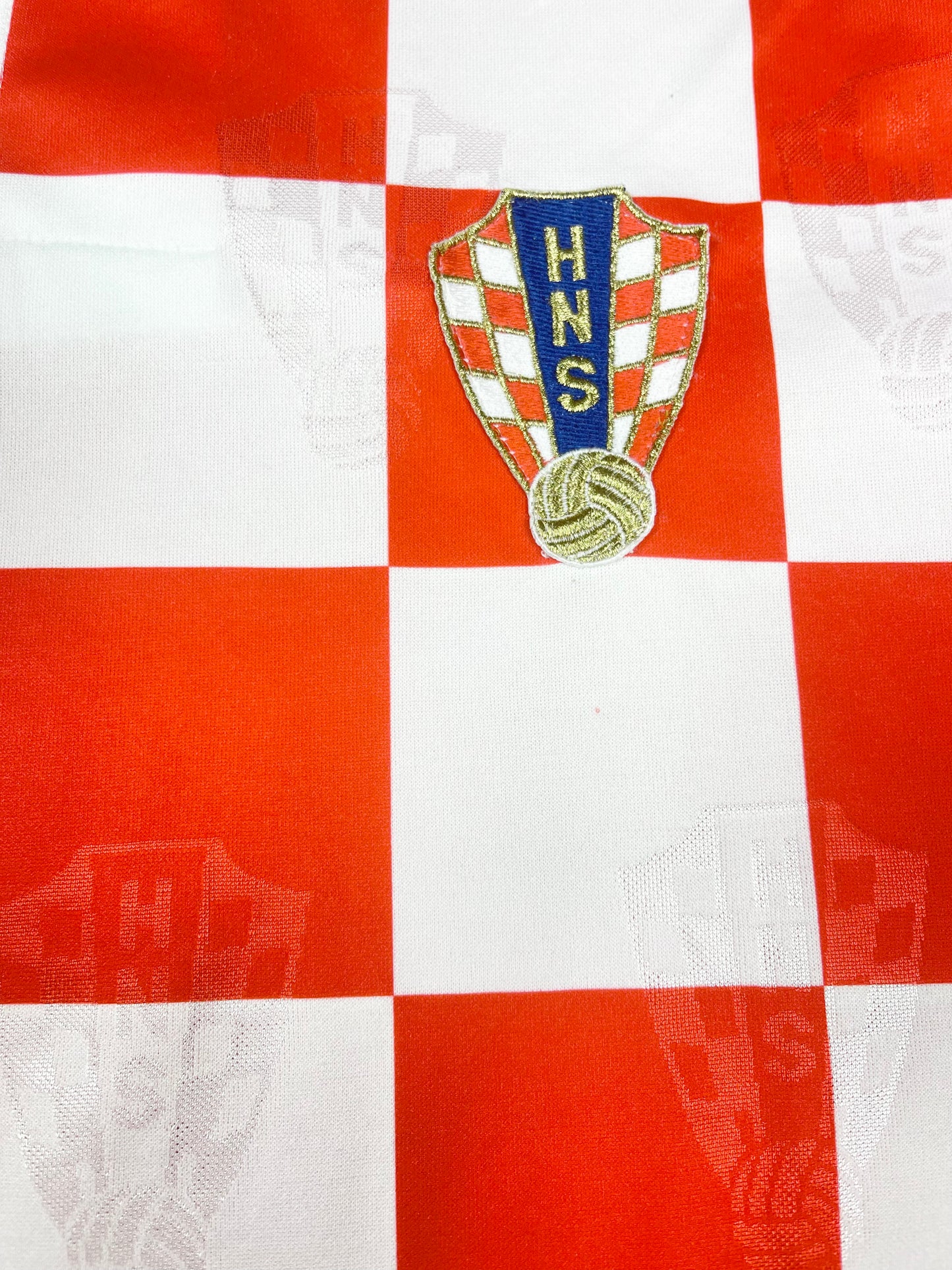 Vintage Croatia Hravatska Lotto 1996-1997 Home Football Shirt Checkerboard Šahovnica Motif Size M Made in Italy Red White