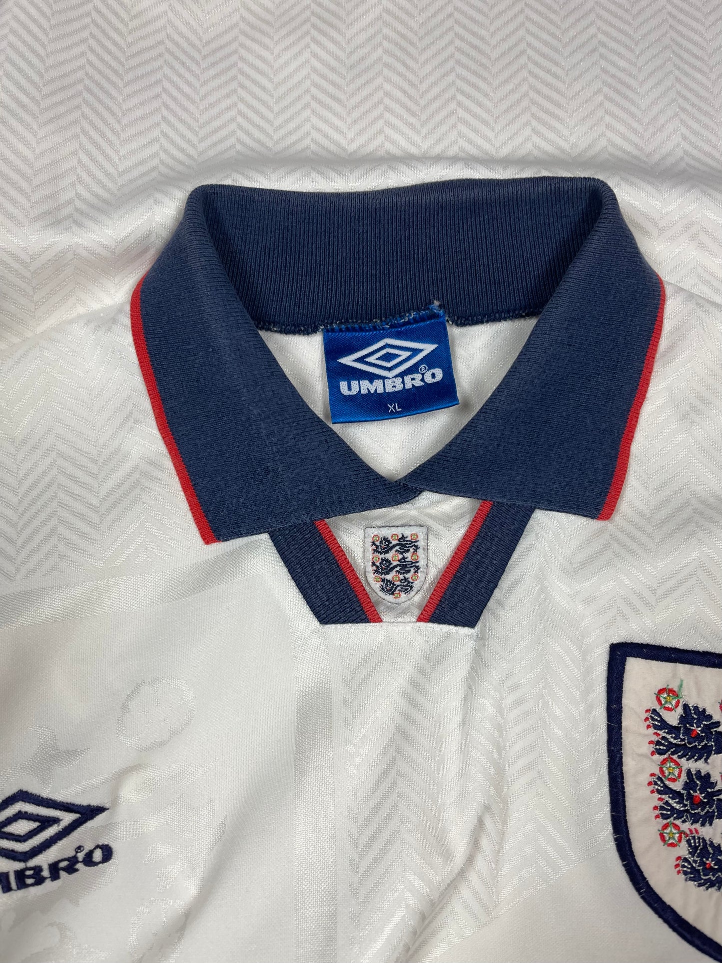 Vintage England Umbro 1993 - 1995 Home Football Shirt Size XL White