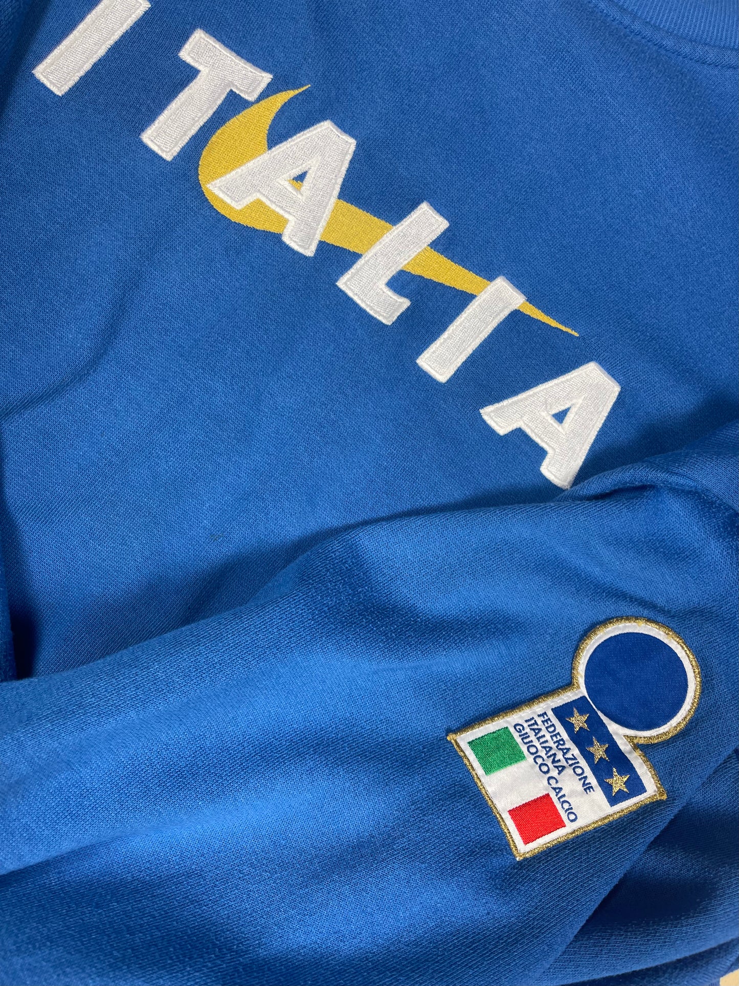 🔥Rare Vintage 90's Italy Italia Nike Premier 1996 1997 1998 Sweatshirt Crew Neck Embroidered Size XL Blue Federazione Italiana Giuoco Calcio