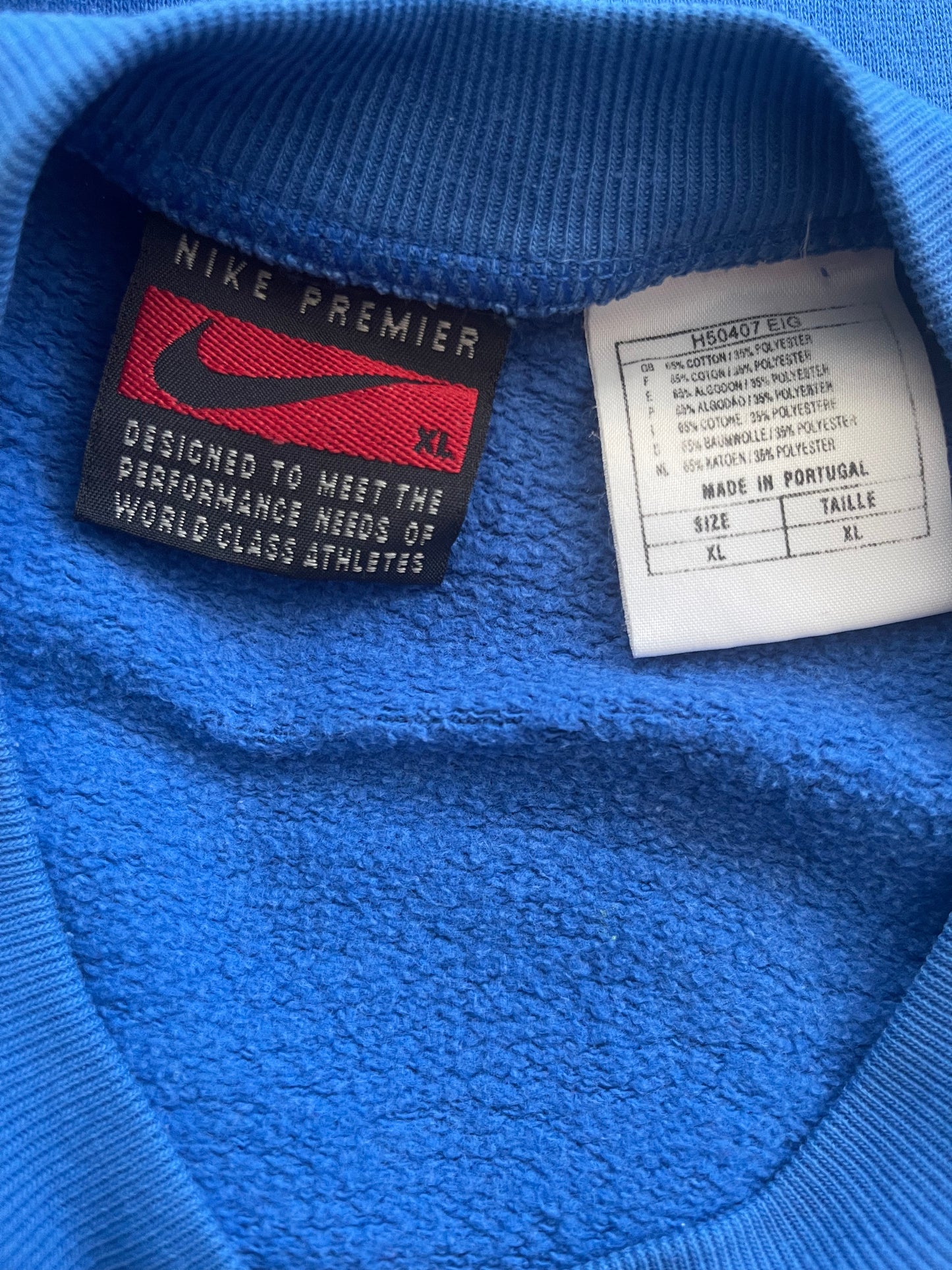 🔥Rare Vintage 90's Italy Italia Nike Premier 1996 1997 1998 Sweatshirt Crew Neck Embroidered Size XL Blue Federazione Italiana Giuoco Calcio