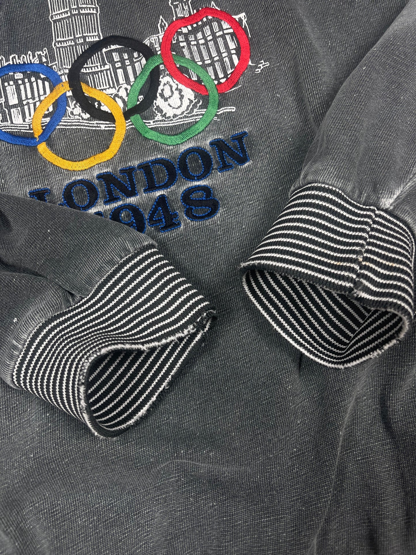 😍 Vintage Adidas Vintage Olympic Centennial Collection London 1948 Empire Stadium Wembley London 1948 July 29 Washed Grey Pullover Sweatshirt Crew Neck Size M