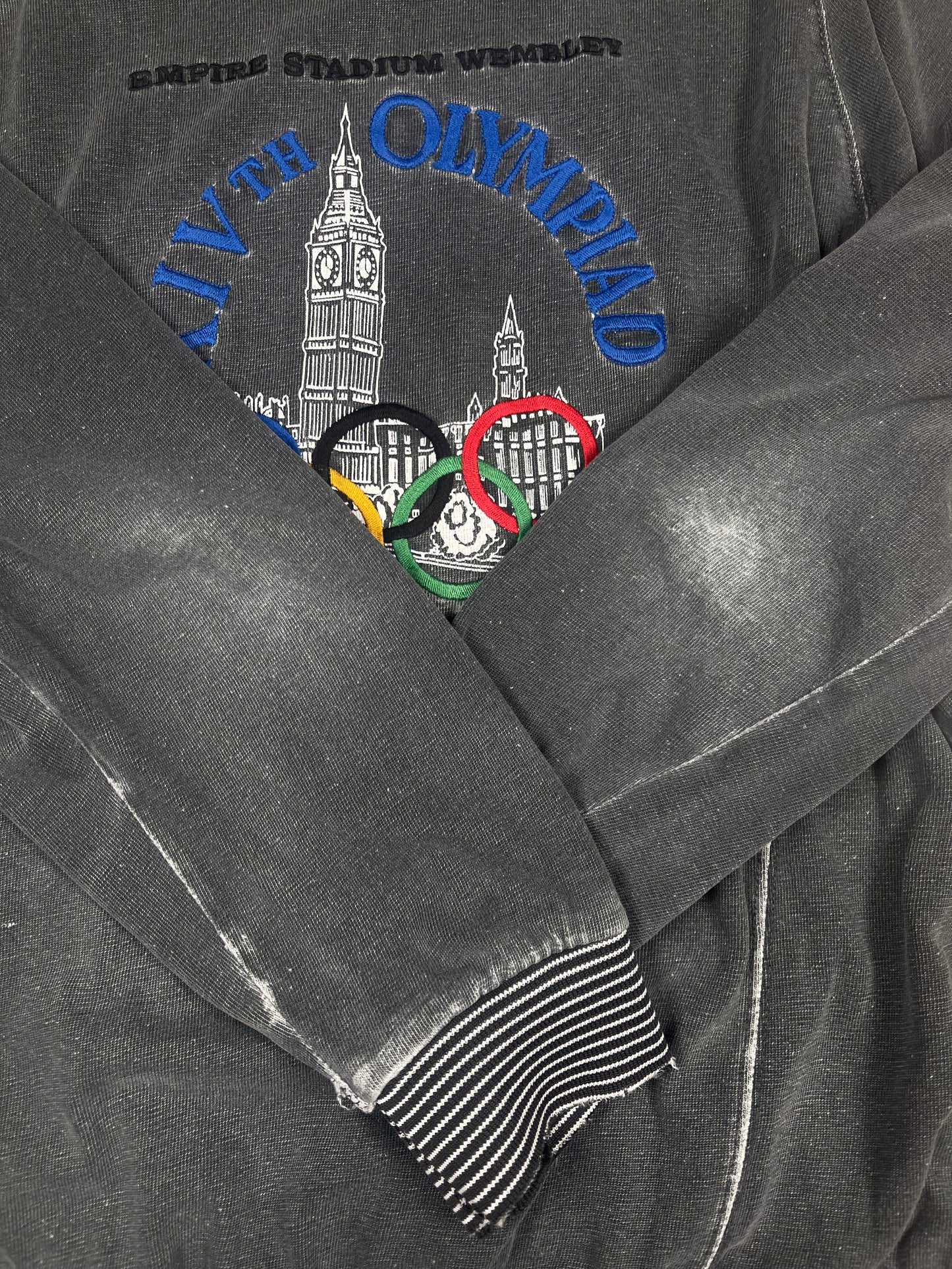 😍 Vintage Adidas Vintage Olympic Centennial Collection London 1948 Empire Stadium Wembley London 1948 July 29 Washed Grey Pullover Sweatshirt Crew Neck Size M