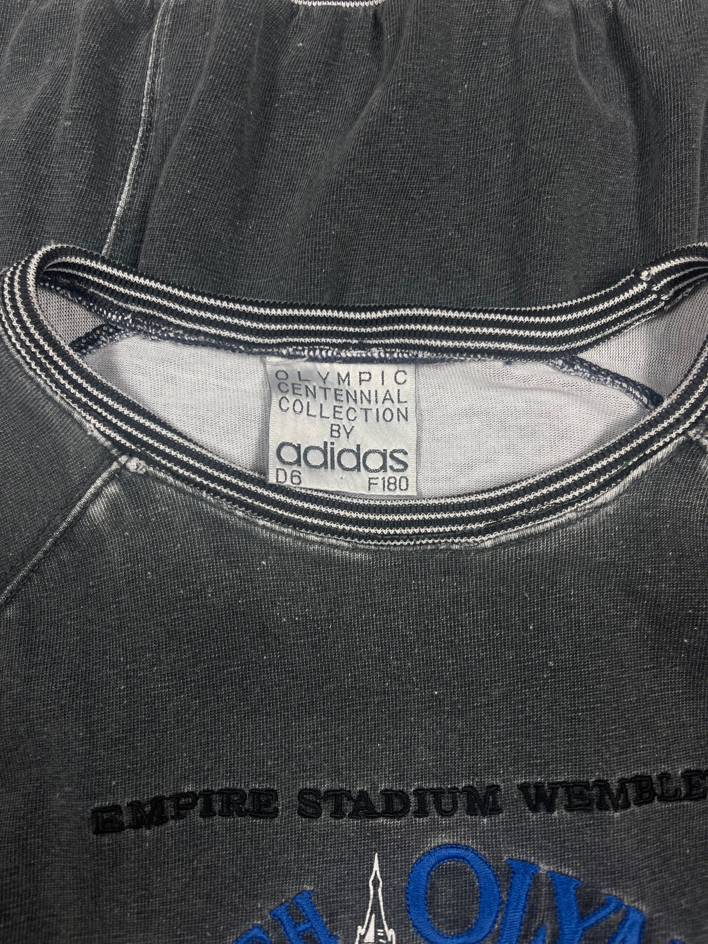 😍 Vintage Adidas Vintage Olympic Centennial Collection London 1948 Empire Stadium Wembley London 1948 July 29 Washed Grey Pullover Sweatshirt Crew Neck Size M