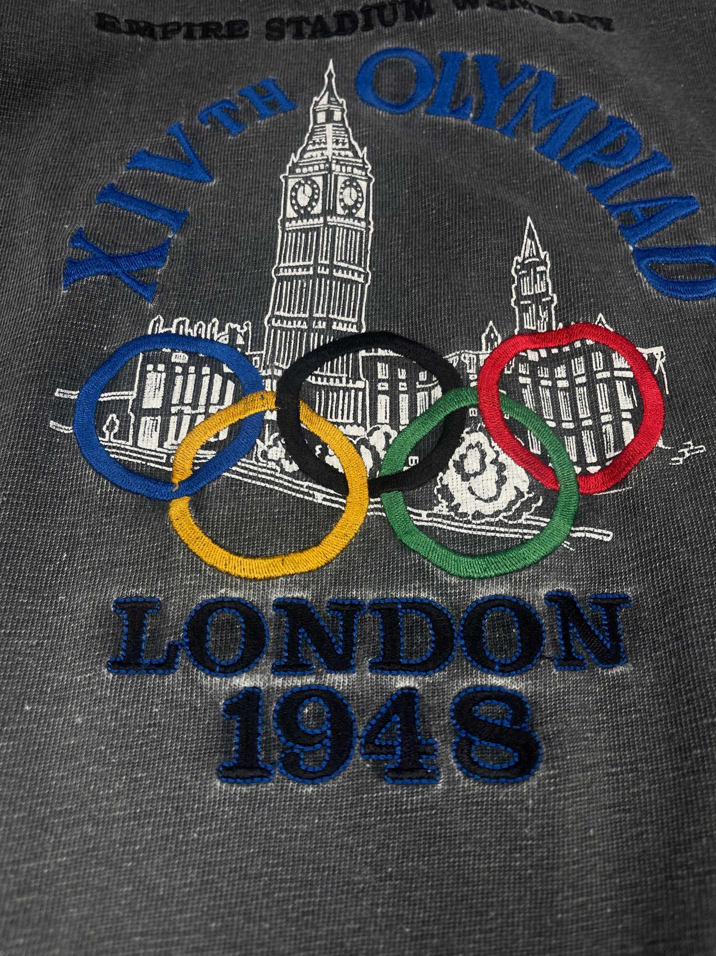 😍 Vintage Adidas Vintage Olympic Centennial Collection London 1948 Empire Stadium Wembley London 1948 July 29 Washed Grey Pullover Sweatshirt Crew Neck Size M