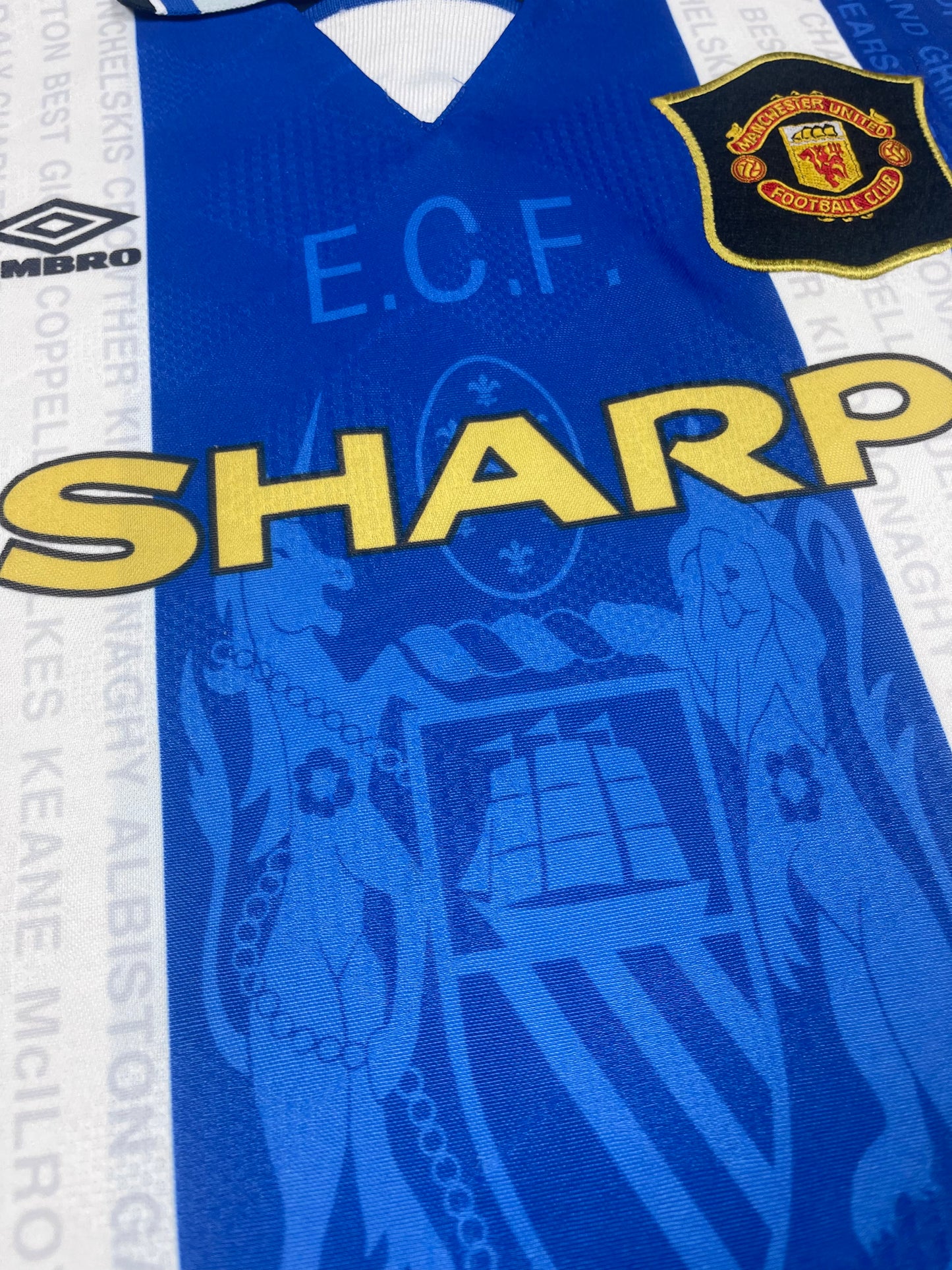 Vintage Manchester United 1994-1996 Umbro Away 3rd Football Shirt Sharp White Blue Size XL