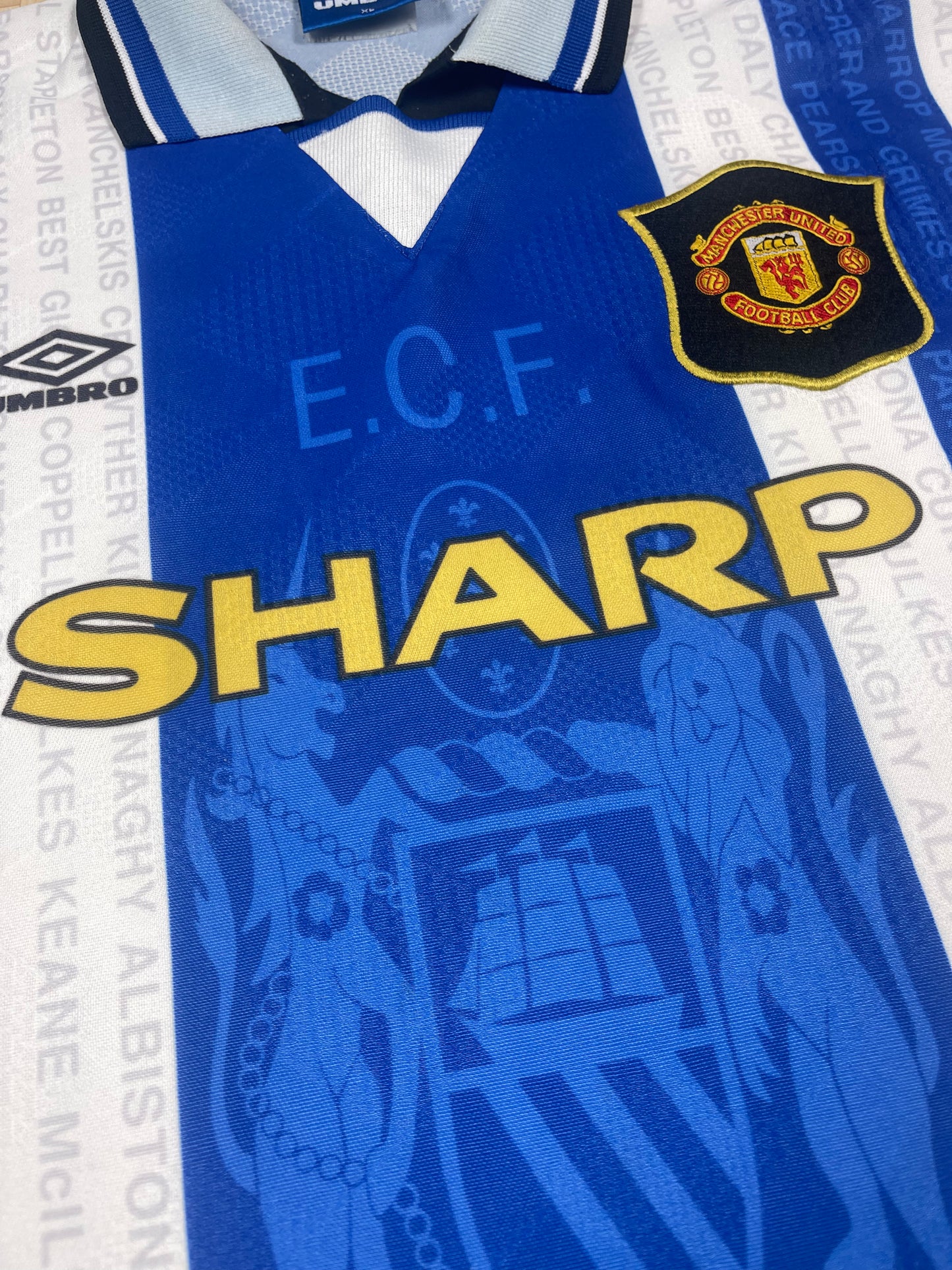 Vintage Manchester United 1994-1996 Umbro Away 3rd Football Shirt Sharp White Blue Size XL