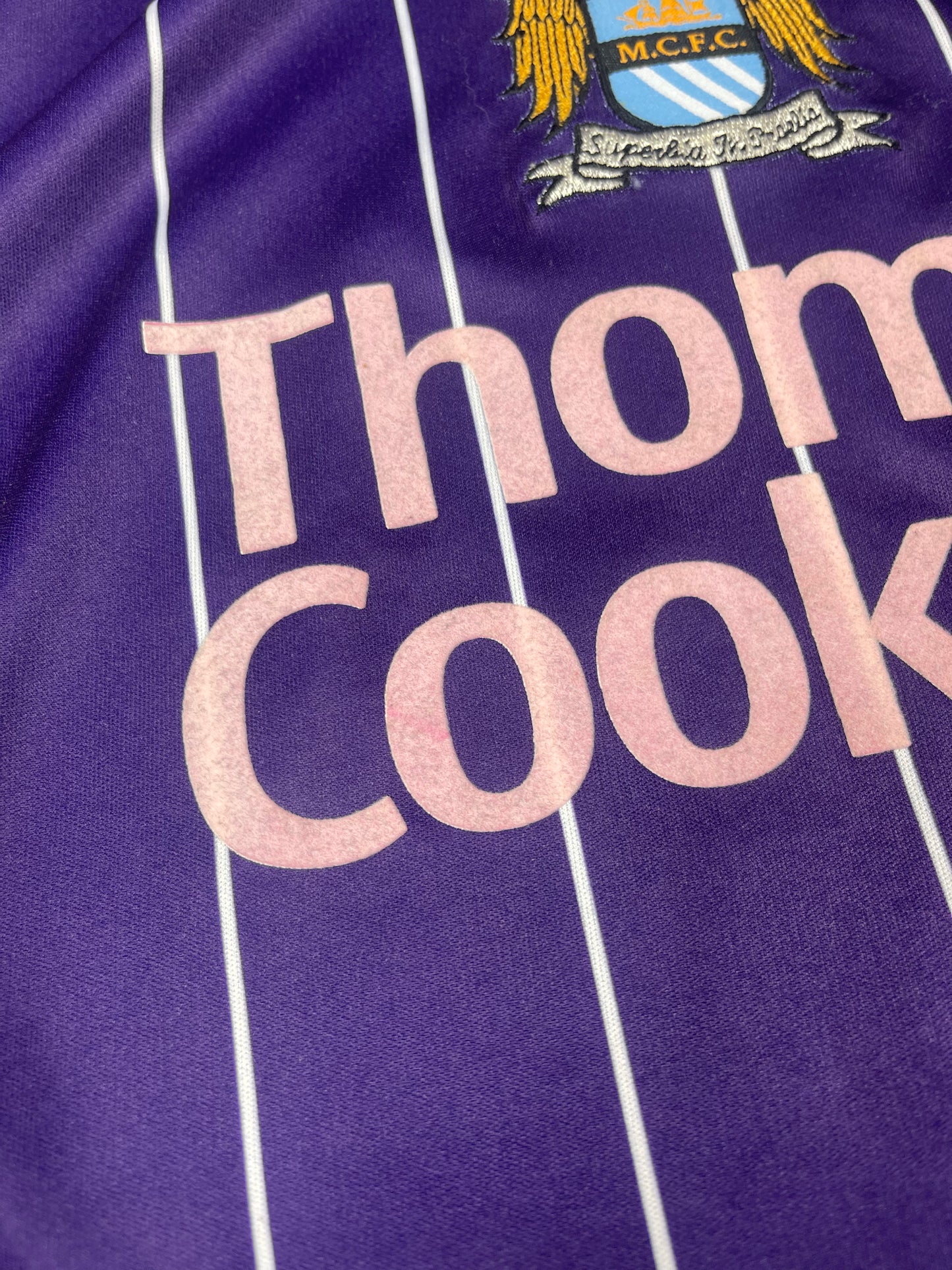 New BNWT NOS Deadstock Manchester City Le Coq Sportif 2007 - 2008 Away Football Shirt Soccer Jersey Thomas Cook.Com Size XL