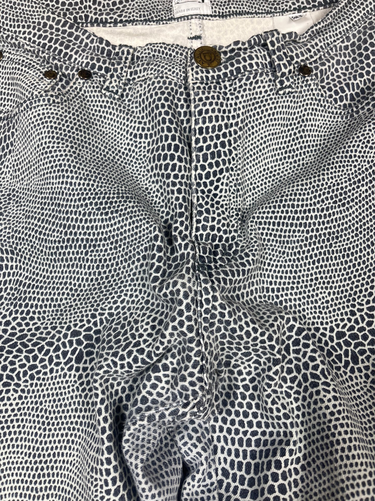 Vintage 90's Roberto Cavalli Jeans Pants Trousers Made in Italy Animal Print Size 30 - Small Snake Print Crocodile Print Mid - Low Waist